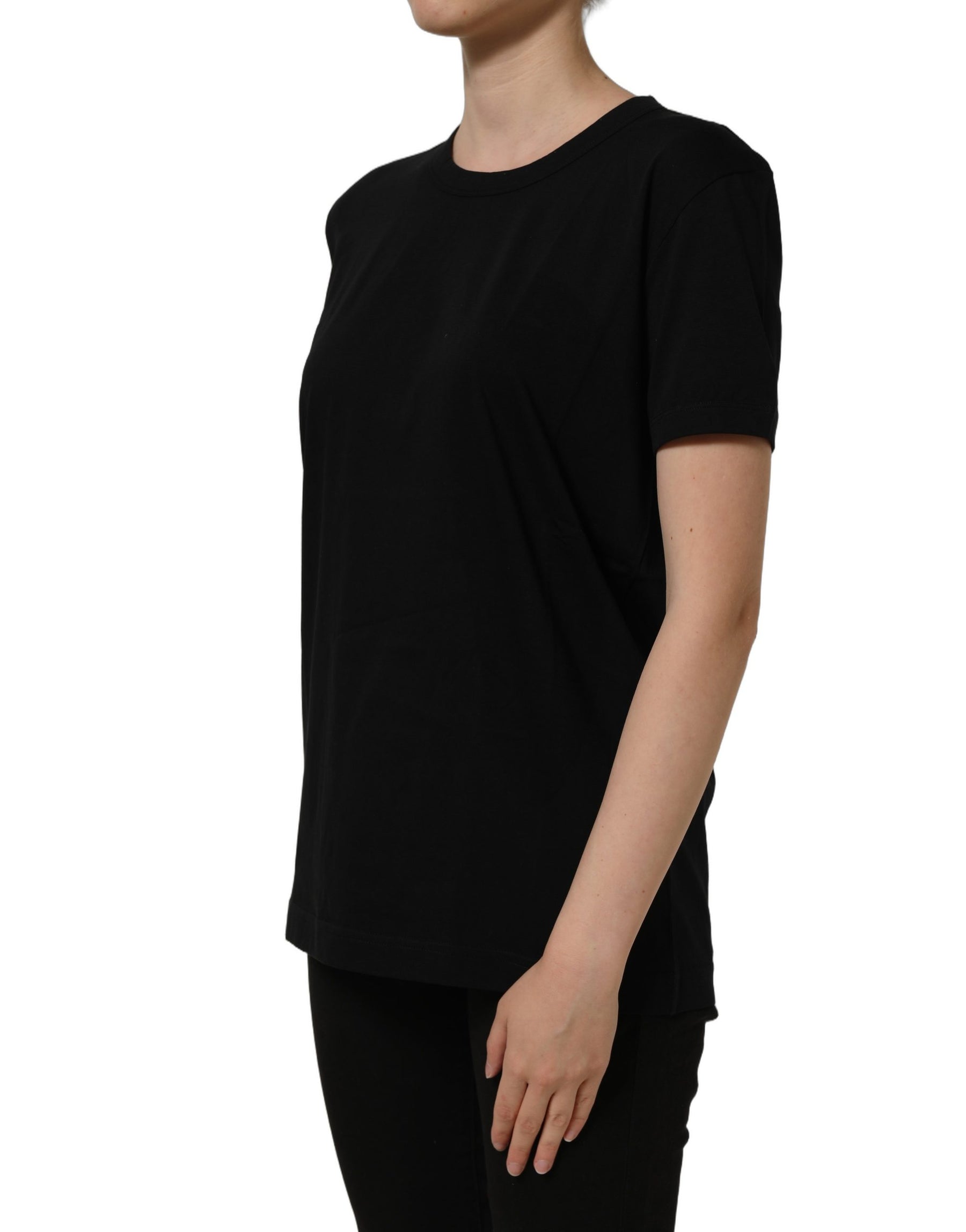 Dolce & Gabbana Black Cotton Crew Neck Short Sleeves T-shirt | Regal Royce