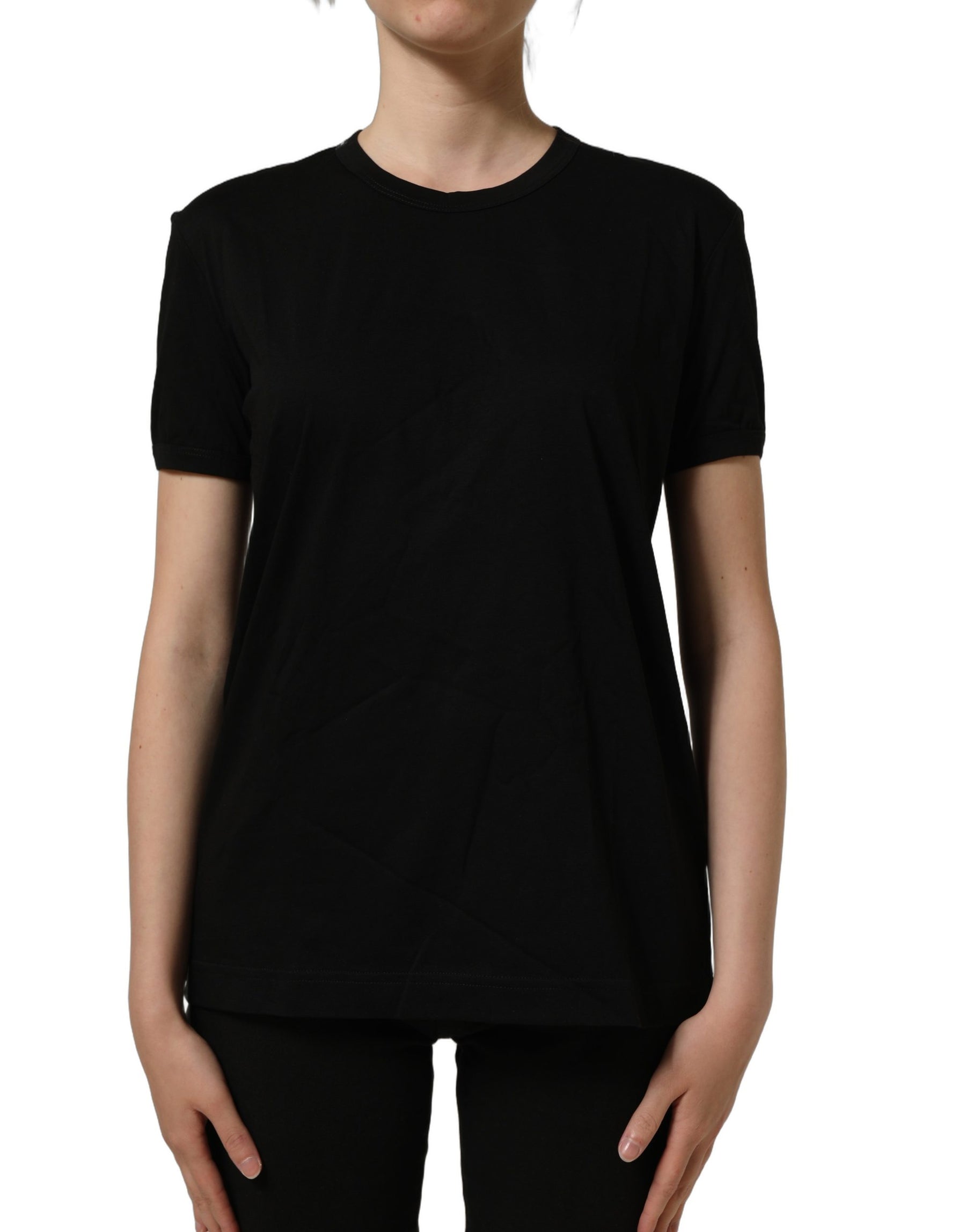 Dolce & Gabbana Black Cotton Crew Neck Short Sleeves T-shirt | Regal Royce