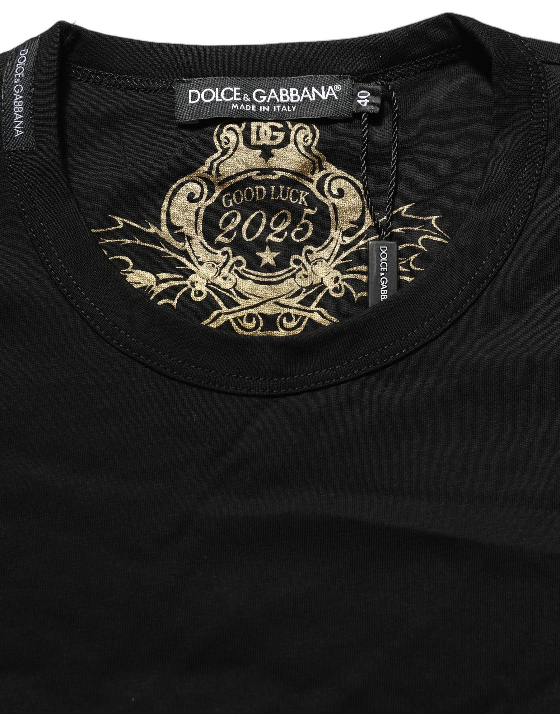 Dolce & Gabbana Black Cotton Crew Neck Short Sleeves T-shirt | Regal Royce
