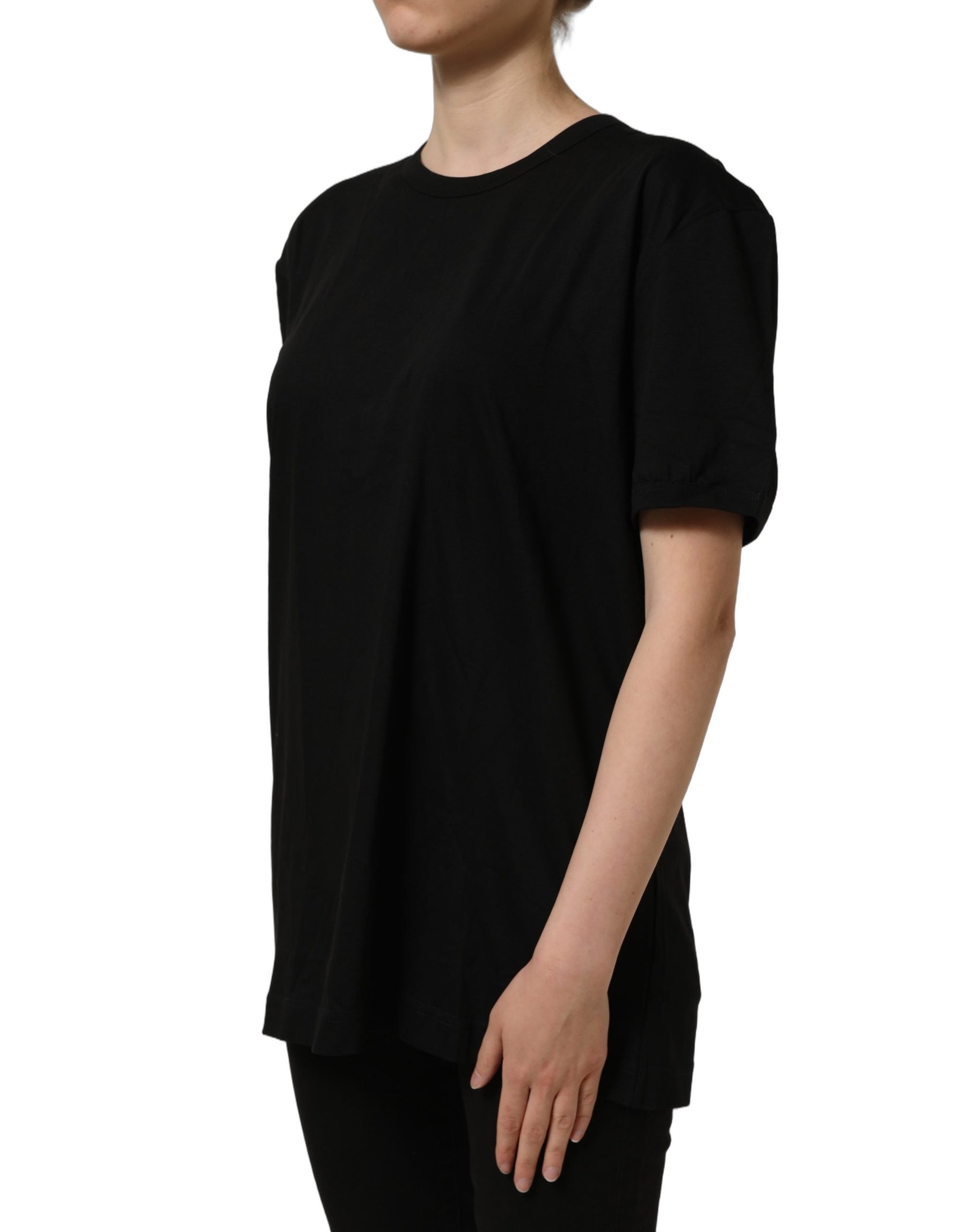 Dolce & Gabbana Black Cotton Crew Neck Short Sleeve T-shirt | Regal Royce