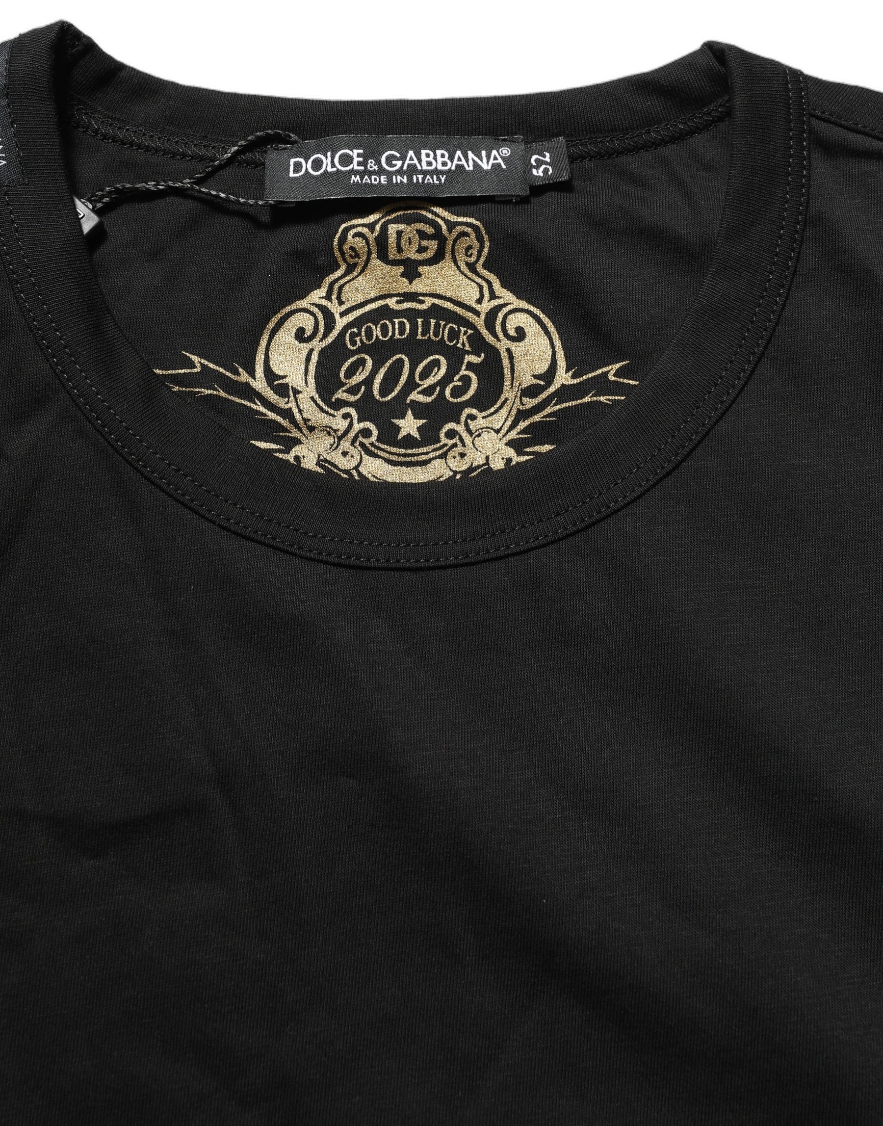 Dolce & Gabbana Black Cotton Crew Neck Short Sleeve T-shirt | Regal Royce