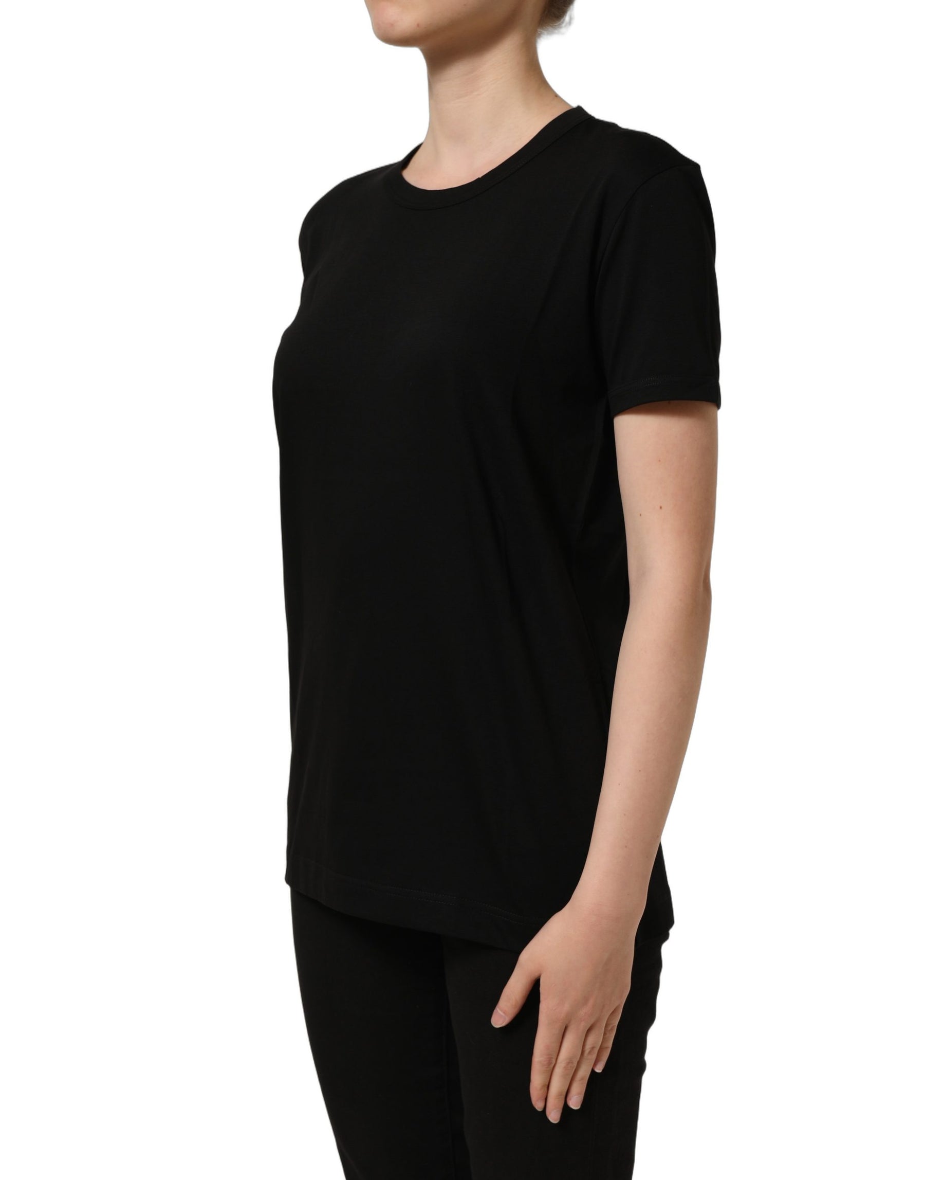 Dolce & Gabbana Black Cotton Crew Neck Short Sleeves T-shirt | Regal Royce