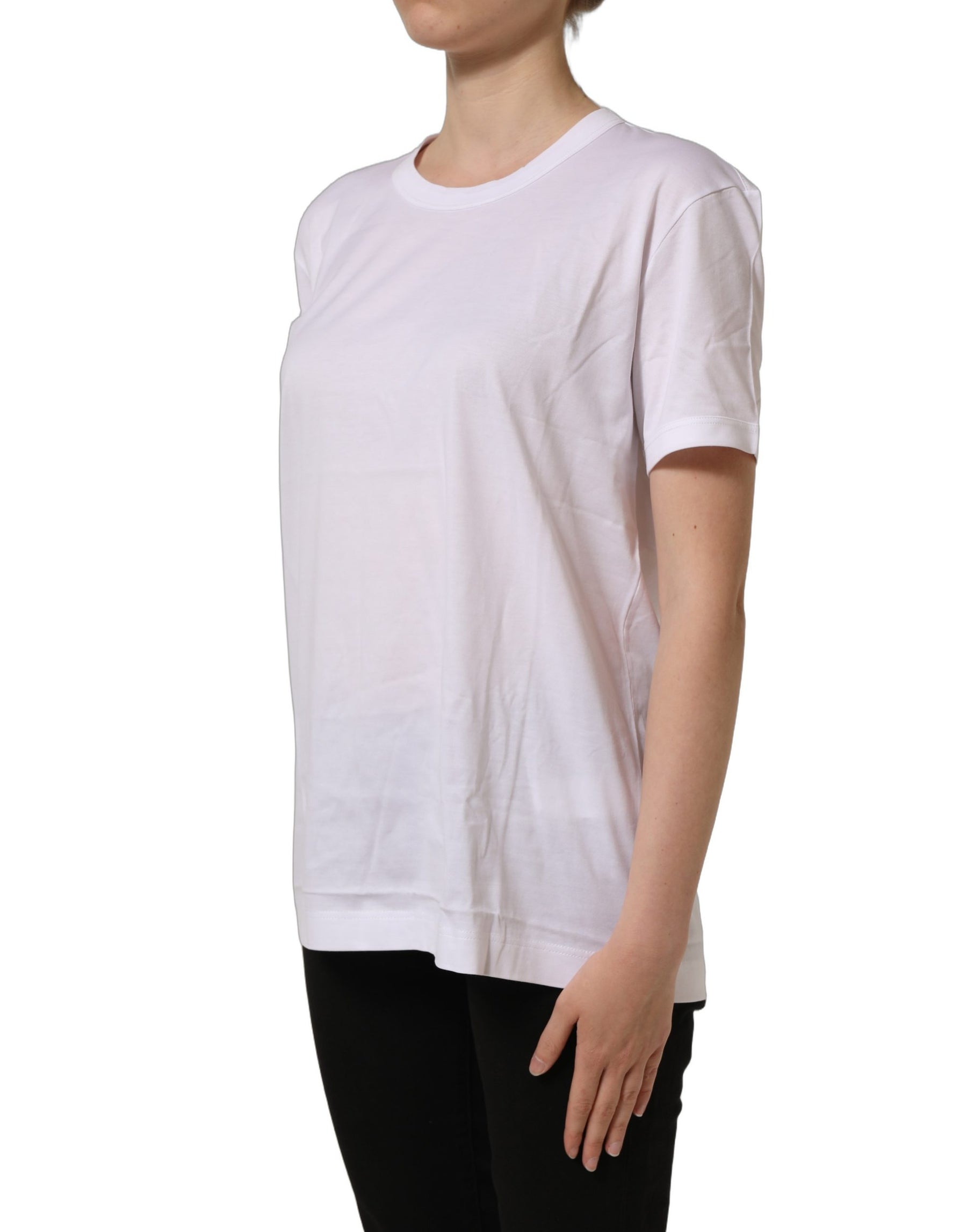 Dolce & Gabbana White Cotton Crew Neck Short Sleeves T-shirt | Regal Royce