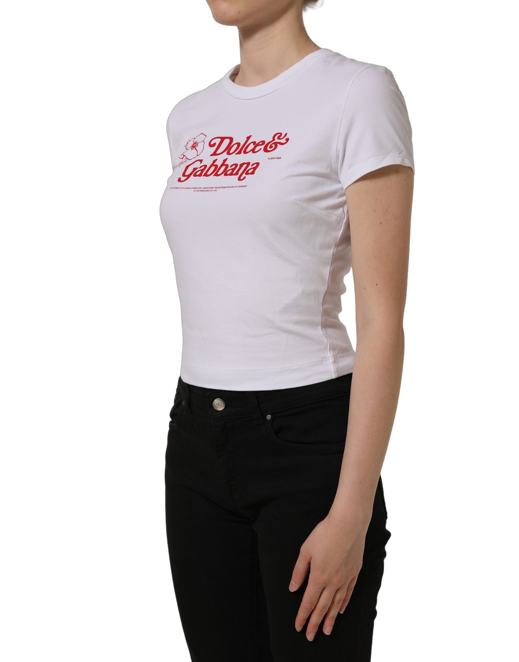 Dolce & Gabbana White Floral Logo Print Crew Neck T-shirt | Regal Royce