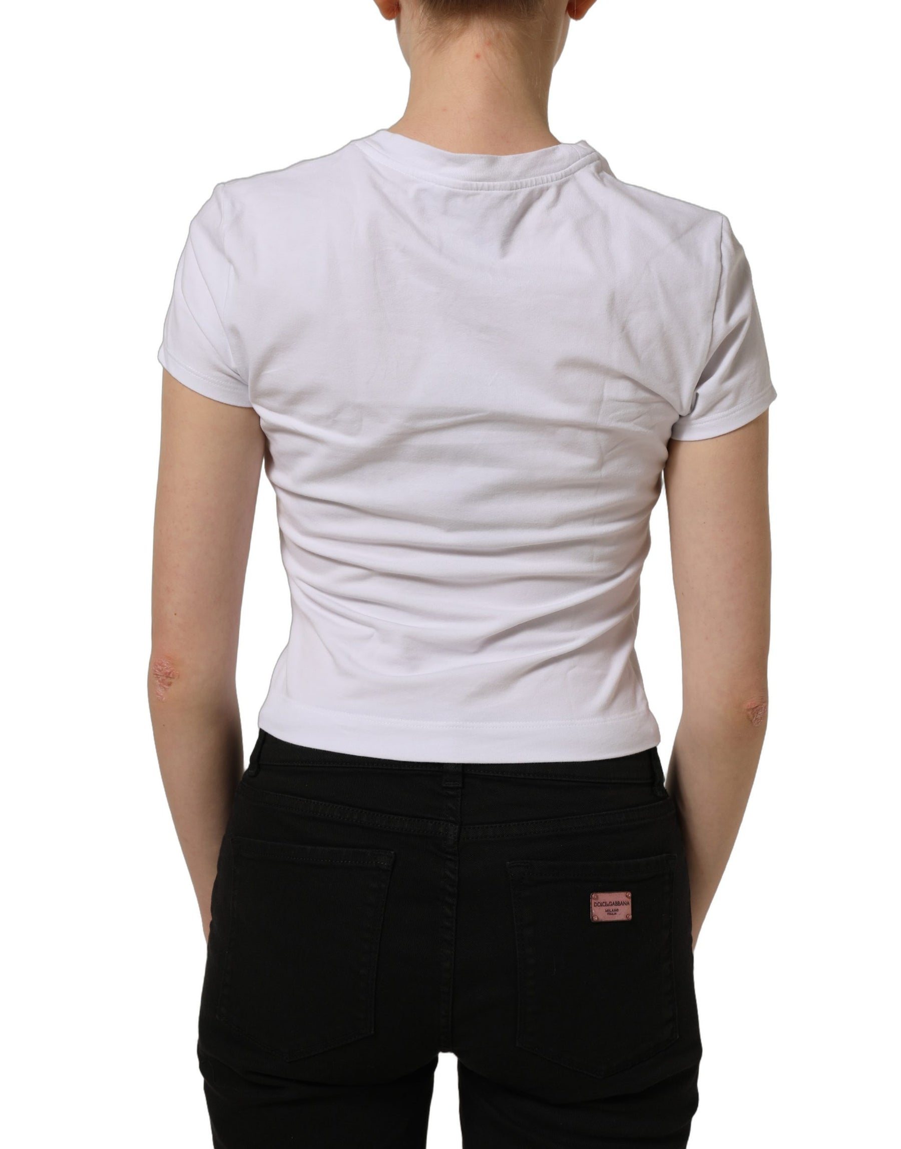 Dolce & Gabbana White Floral Logo Print Crew Neck T-shirt | Regal Royce