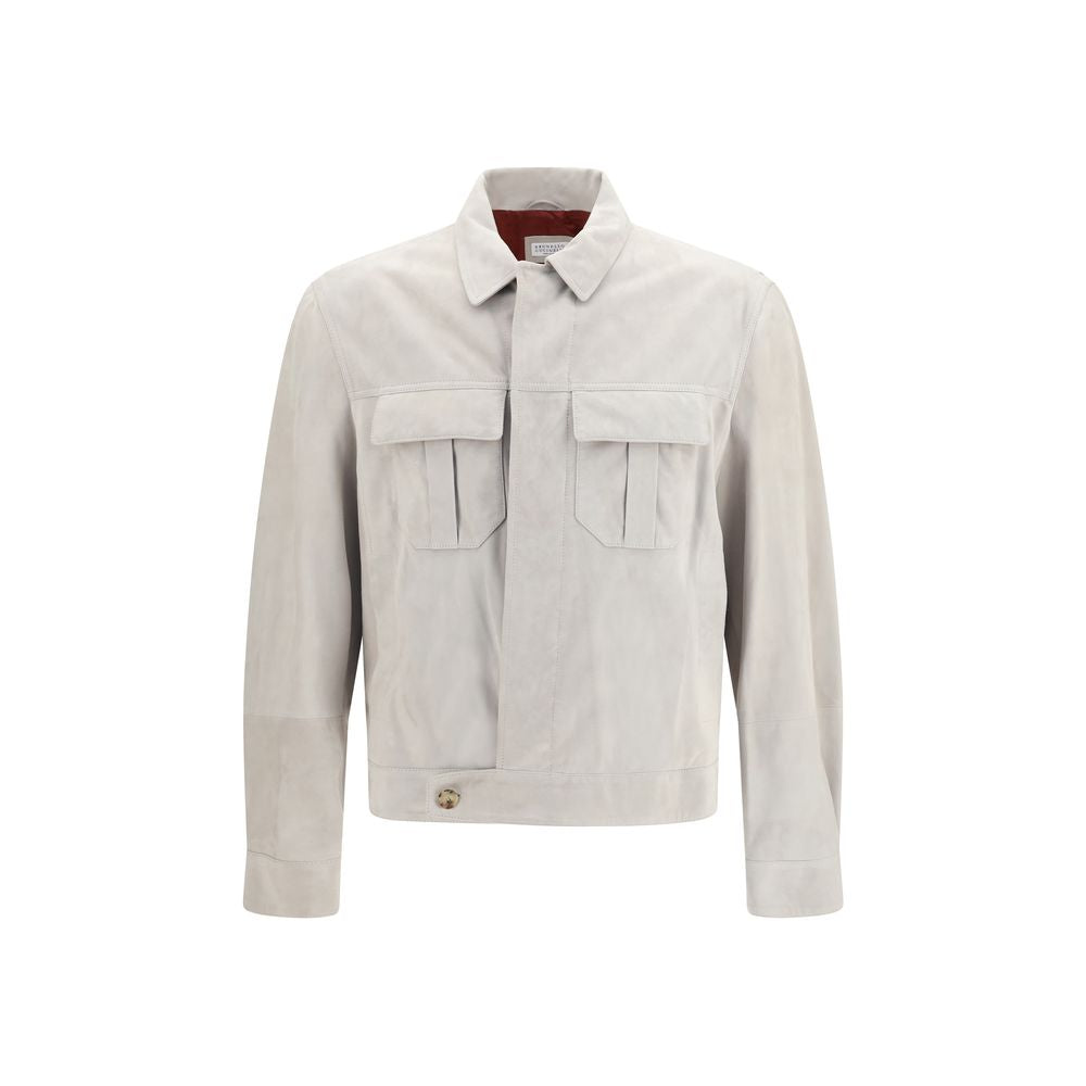 Brunello Cucinelli Beige Leather Leather Jacket | Regal Royce