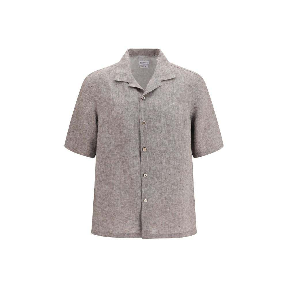 Brunello Cucinelli Gray Linen Shortsleeve Shirt | Regal Royce