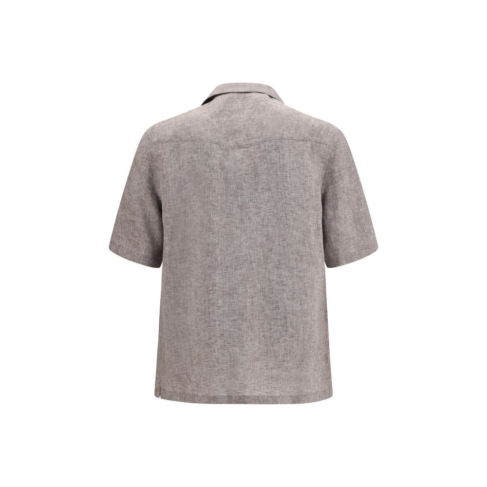 Brunello Cucinelli Gray Linen Shortsleeve Shirt | Regal Royce