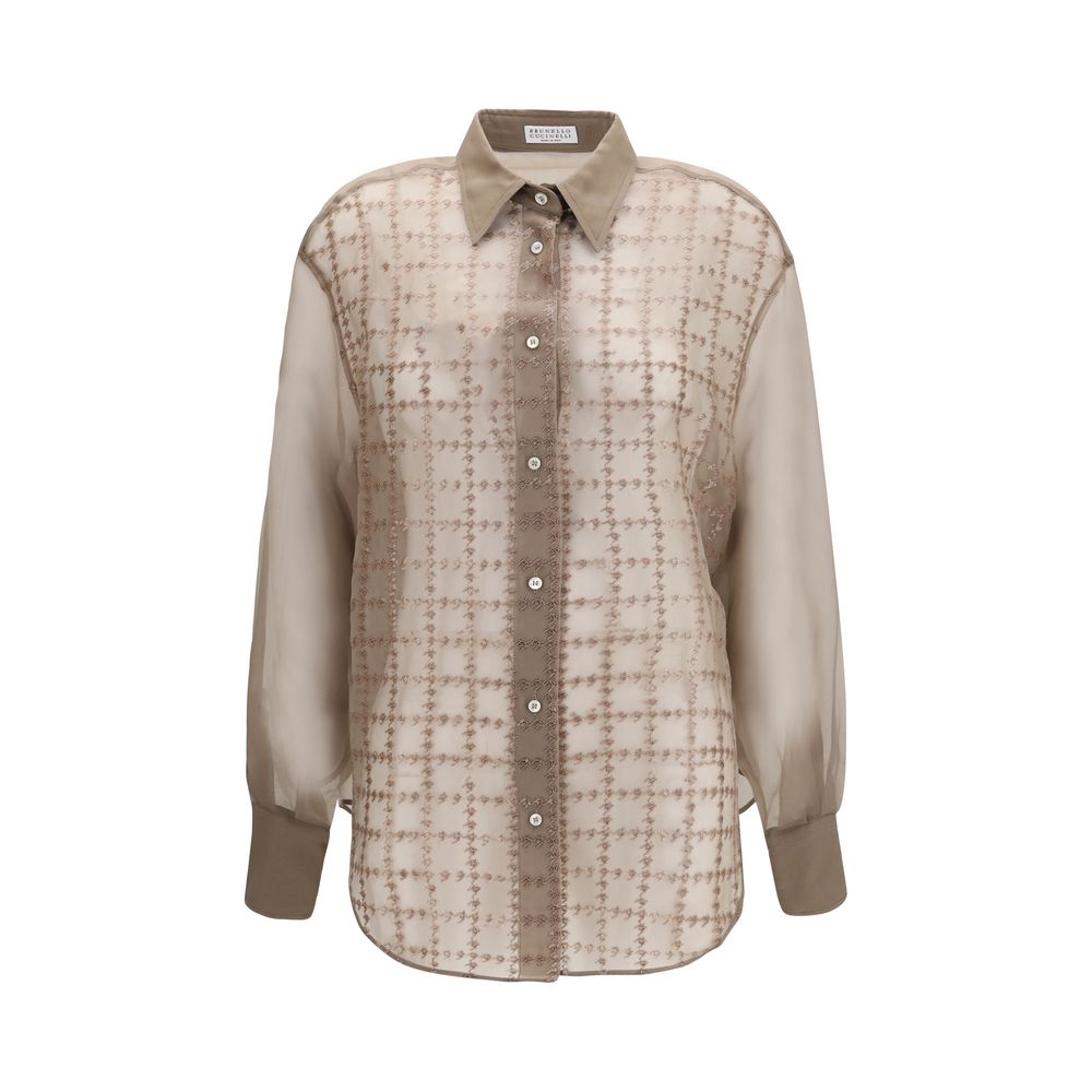 Brunello Cucinelli Beige Silk Pattern Shirt | Regal Royce