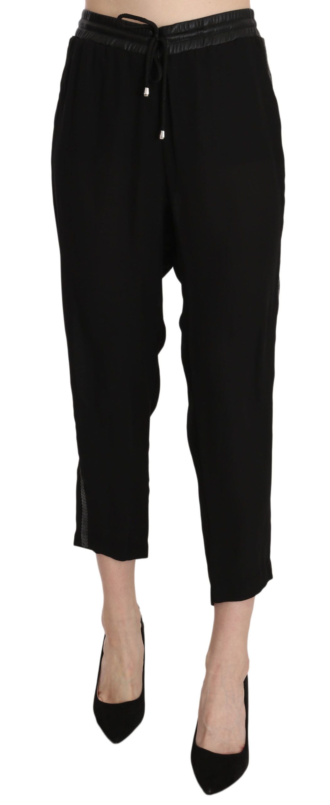 Guess Black Polyester High Waist Cropped Trousers Pants | Regal Royce