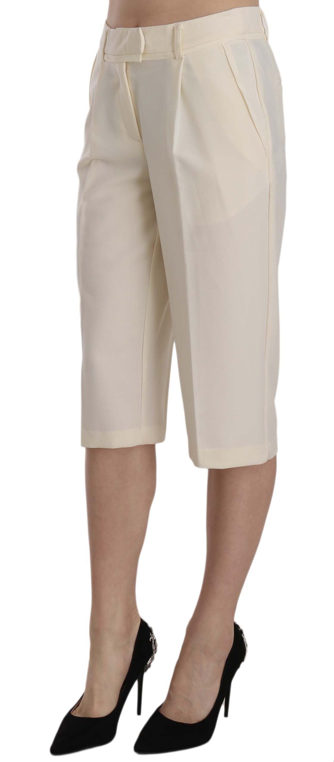 Silvian Heach Cream Mid Waist Cotton Straight Cropped Pants | Regal Royce