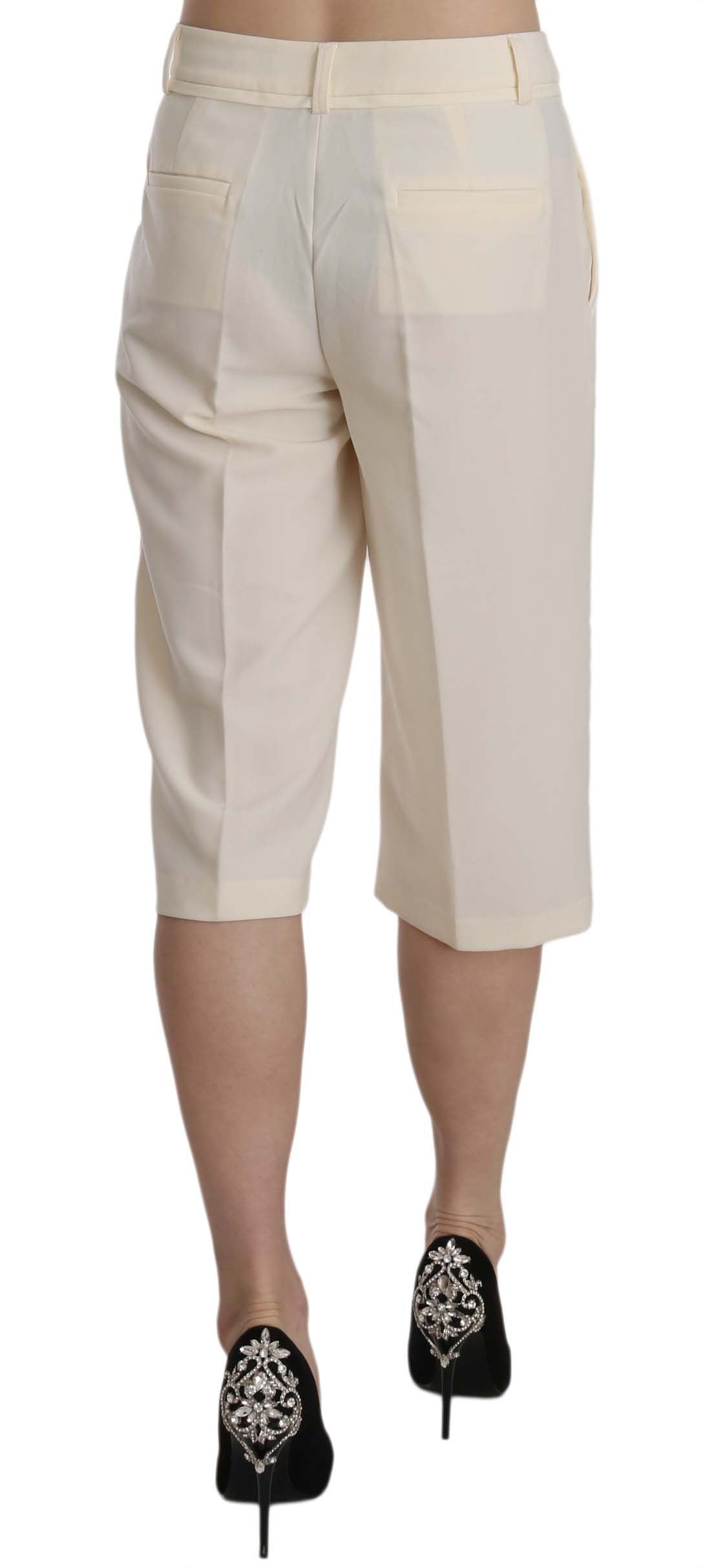 Silvian Heach Cream Mid Waist Cotton Straight Cropped Pants | Regal Royce