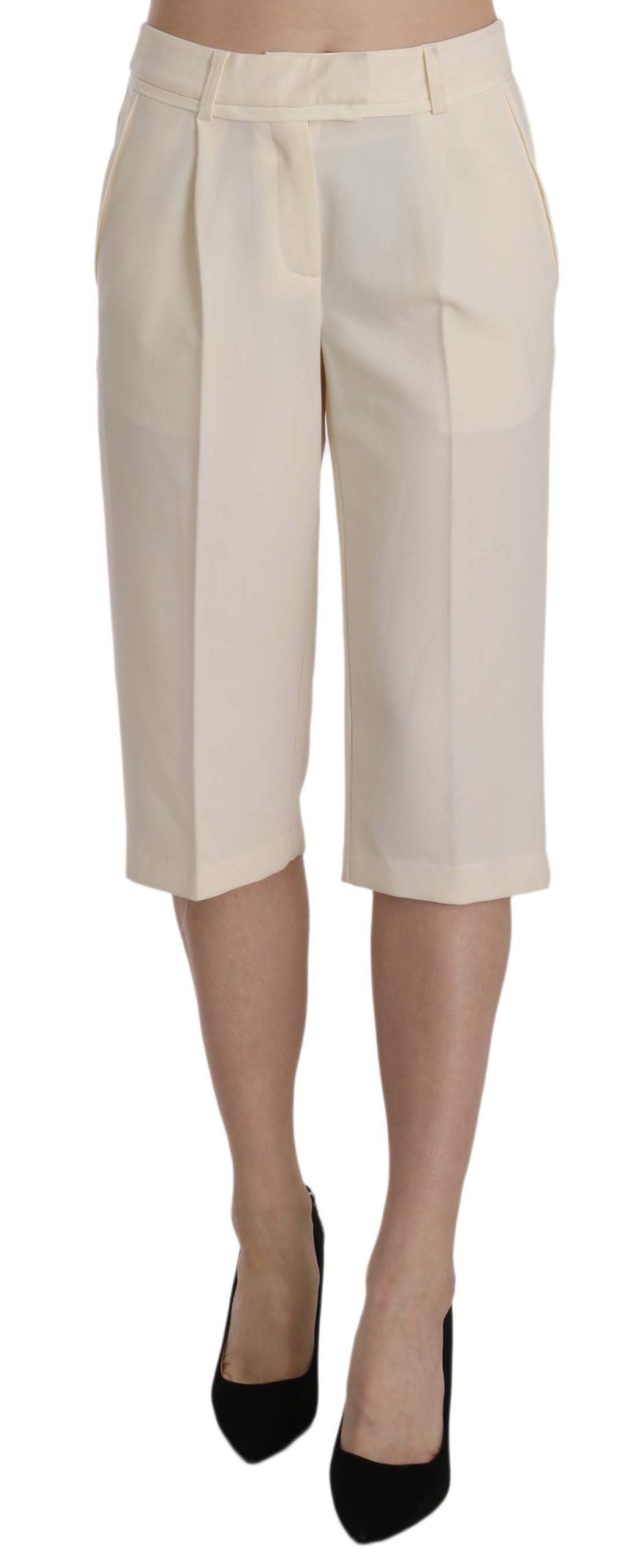 Silvian Heach Cream Mid Waist Cotton Straight Cropped Pants | Regal Royce