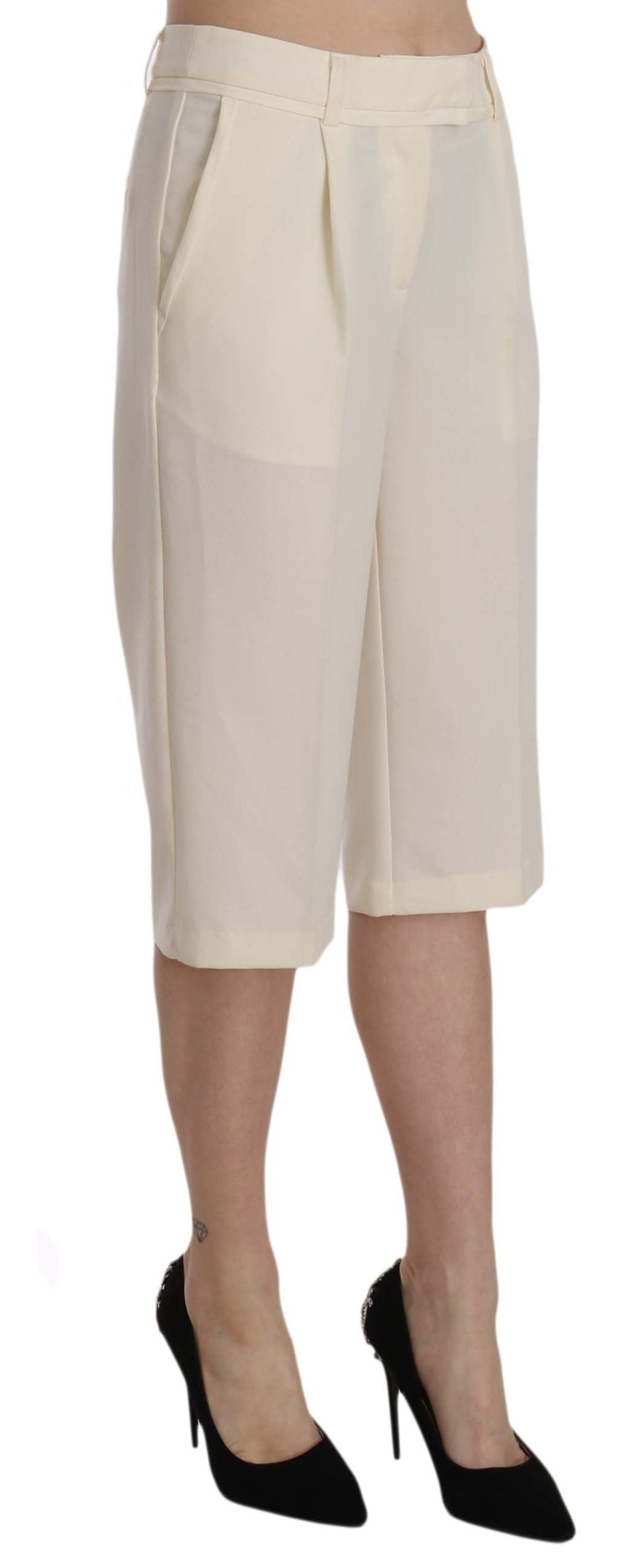 Silvian Heach Cream Mid Waist Cotton Straight Cropped Pants | Regal Royce