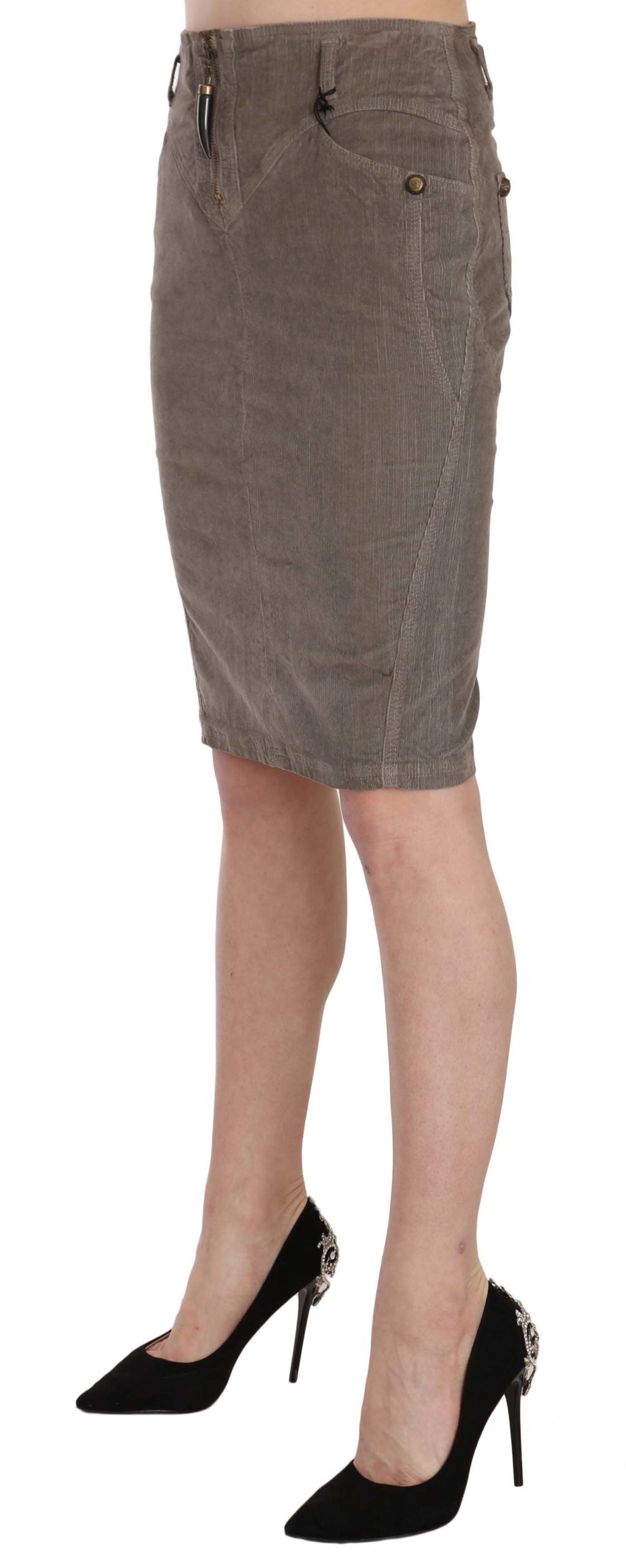 Just Cavalli Gray Corduroy Pencil Straight A-Line Skirt | Regal Royce