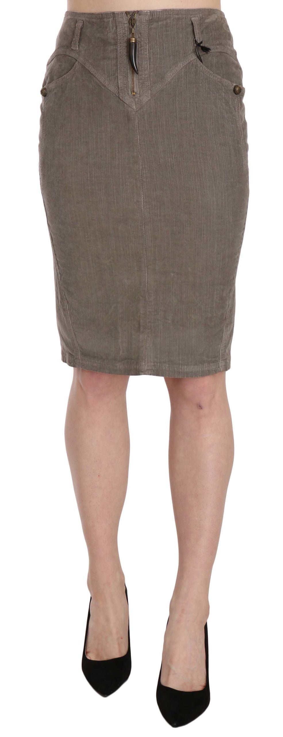 Just Cavalli Gray Corduroy Pencil Straight A-Line Skirt | Regal Royce