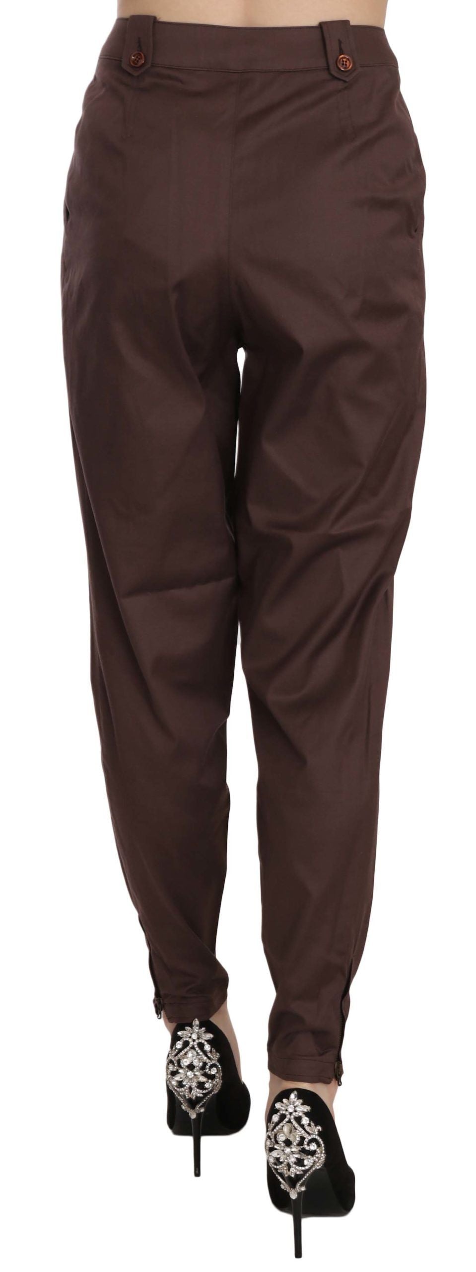 Just Cavalli Brown High Waist Tapered Formal Trousers Pants | Regal Royce