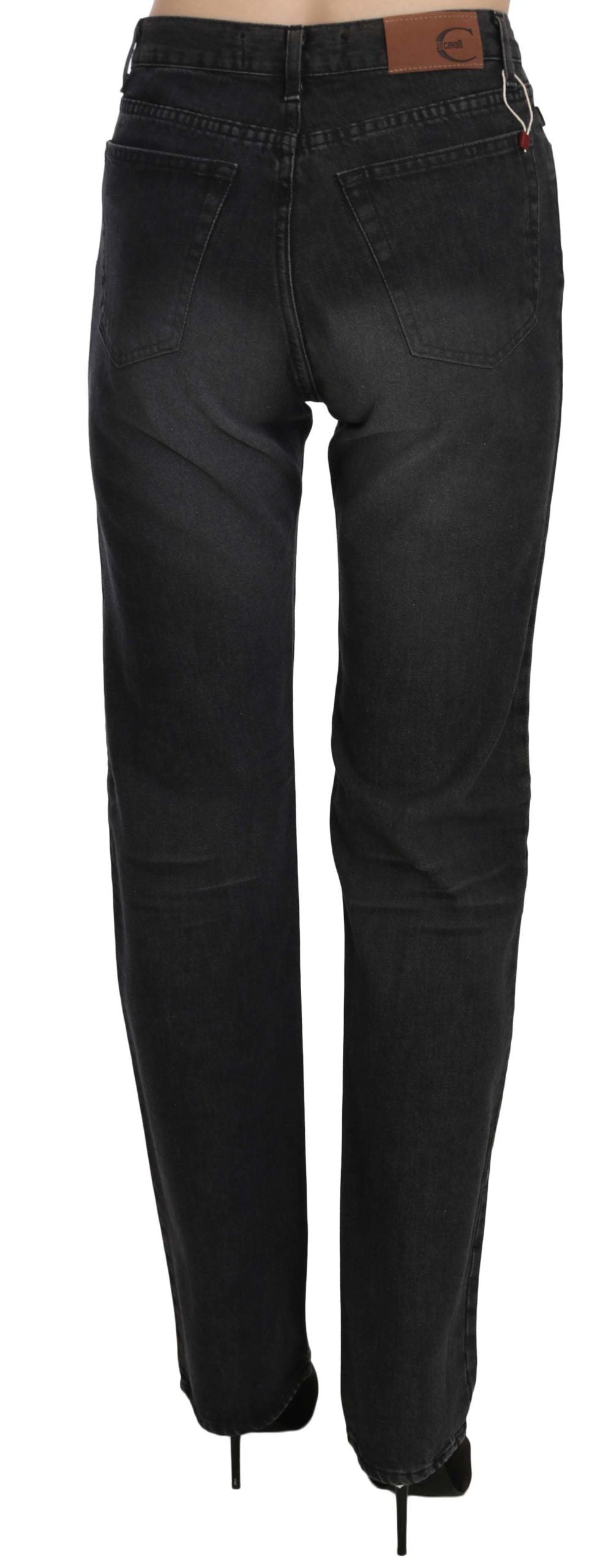 Just Cavalli Black Washed High Waist Straight Denim Pants Jeans | Regal Royce