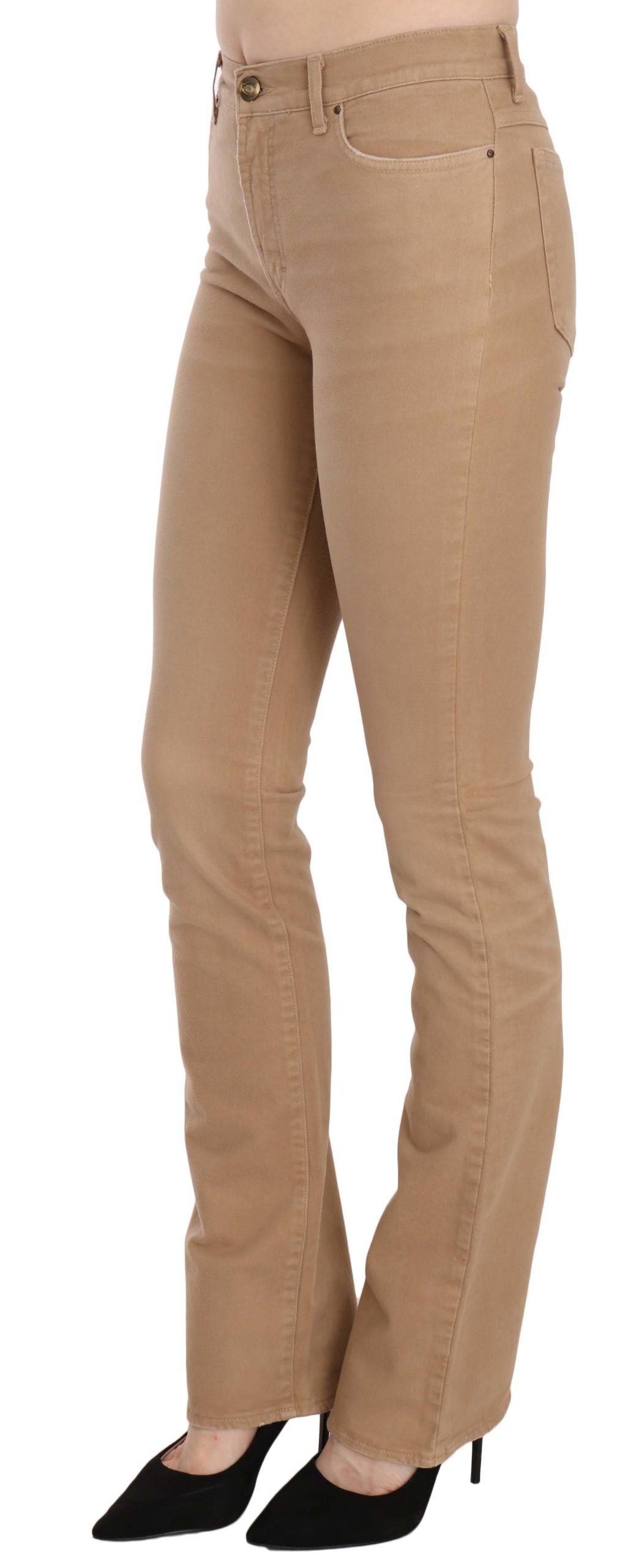 Just Cavalli Brown Cotton Stretch Mid Waist Skinny Trousers Pants | Regal Royce