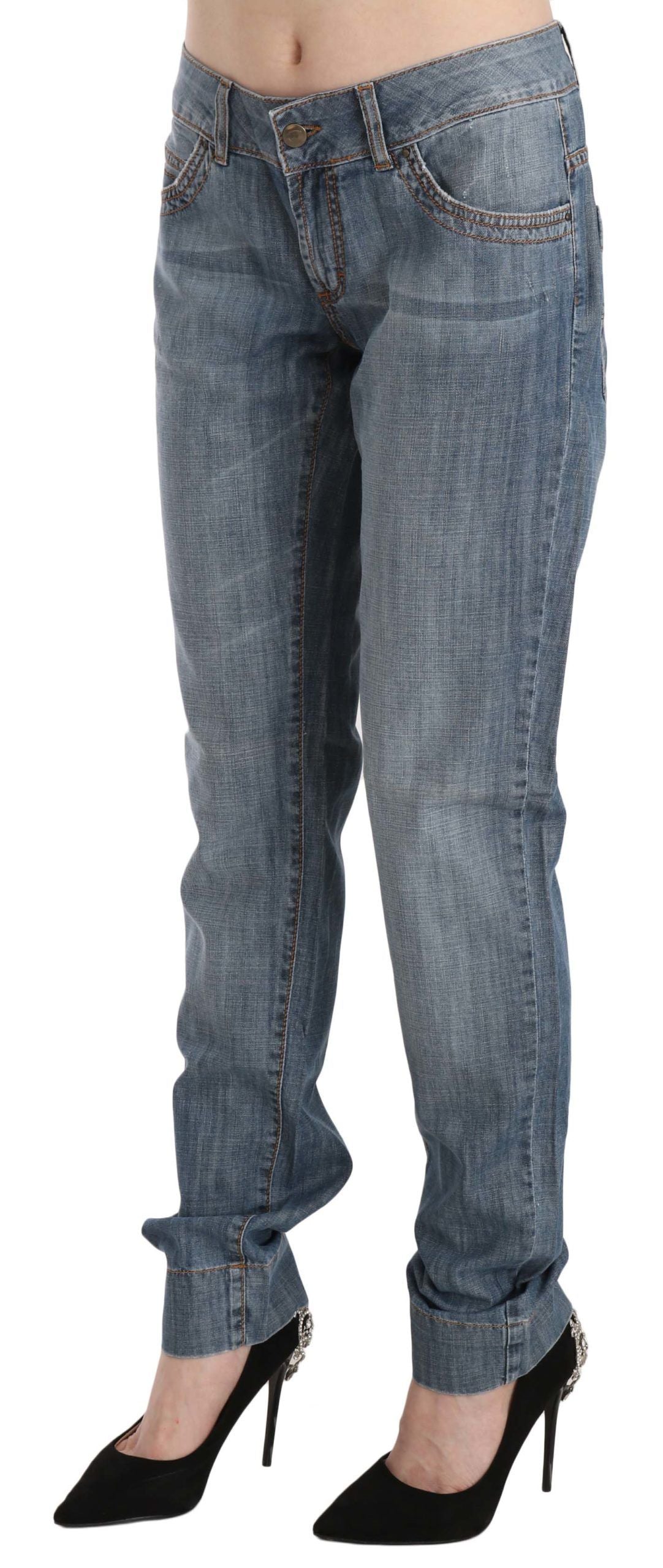 Just Cavalli Blue Washed Cotton Low Waist Slim Fit Denim Pants | Regal Royce