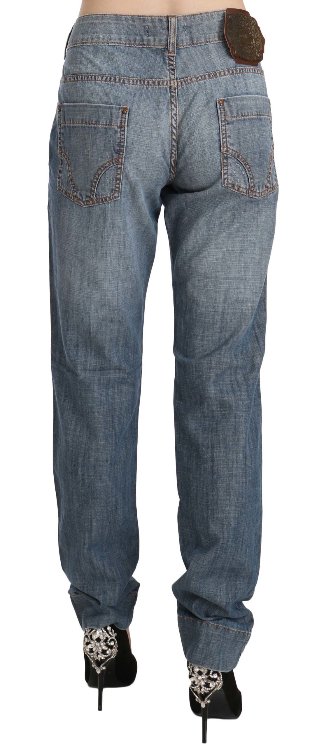 Just Cavalli Blue Washed Cotton Low Waist Slim Fit Denim Pants | Regal Royce