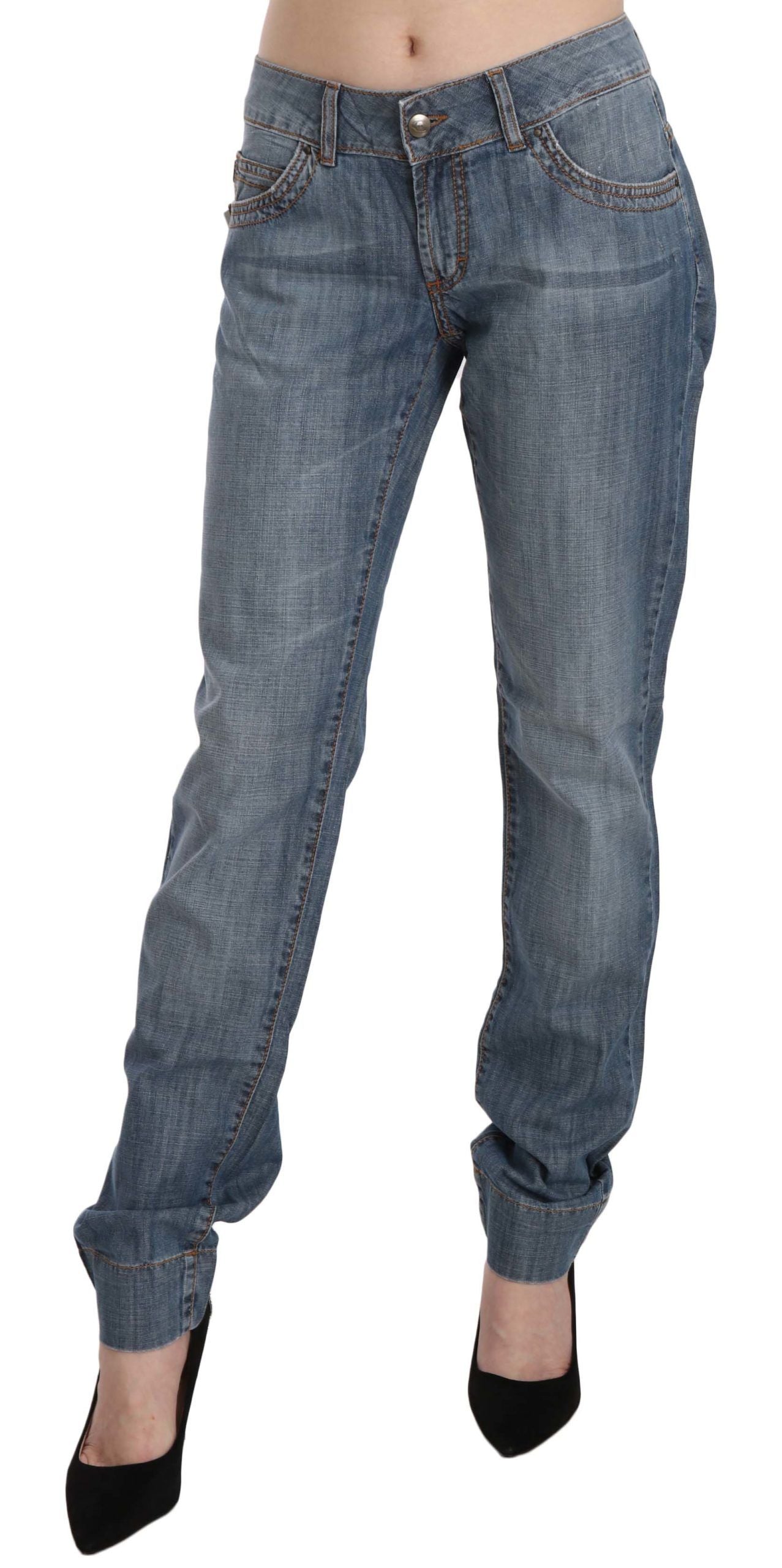 Just Cavalli Blue Washed Cotton Low Waist Slim Fit Denim Pants | Regal Royce