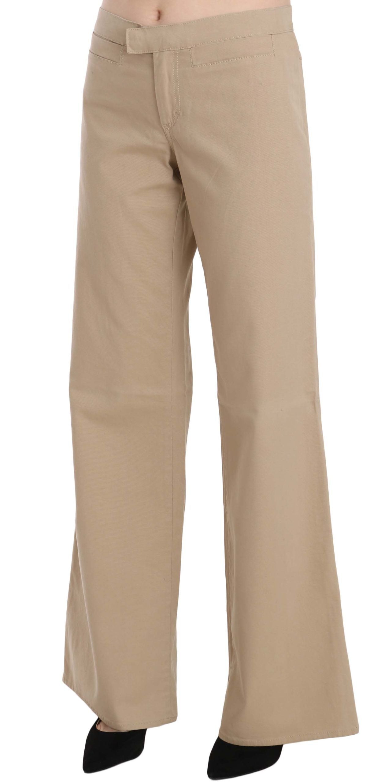 Just Cavalli Beige Cotton Mid Waist Flared Trousers Pants | Regal Royce