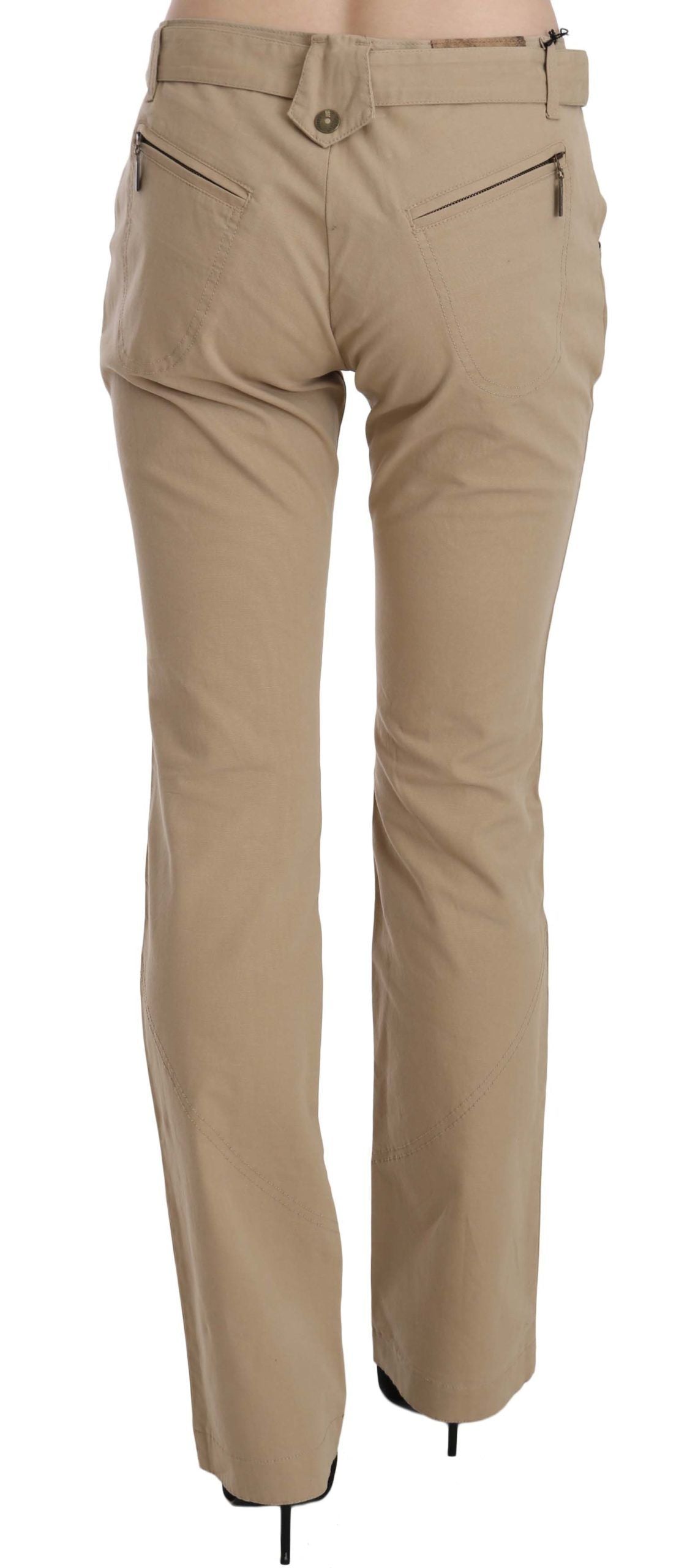 Just Cavalli Beige Cotton Mid Waist Straight Trousers Pants | Regal Royce