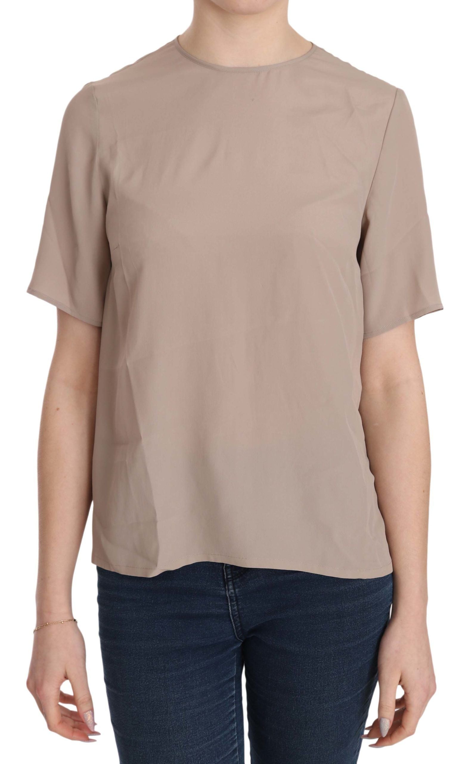 Dolce & Gabbana Beige Crew Neck Short Sleeve Blouse | Regal Royce
