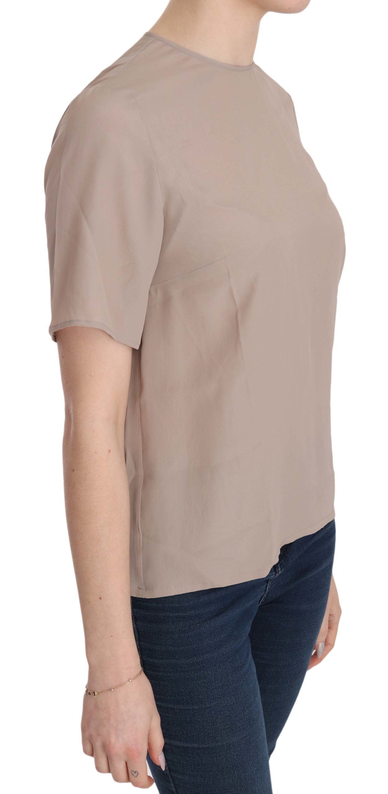 Dolce & Gabbana Beige Crew Neck Short Sleeve Blouse | Regal Royce