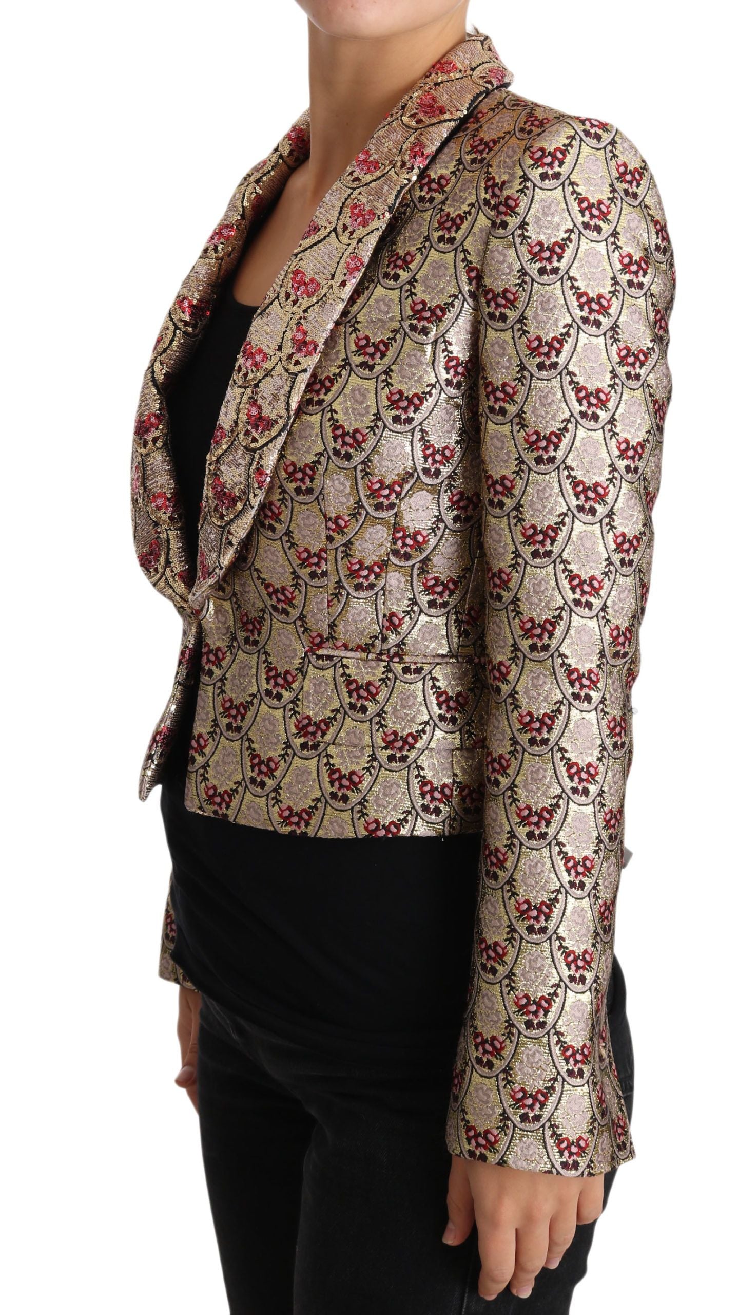 Dolce & Gabbana Gold Floral Sequined Blazer Coat Jacket | Regal Royce