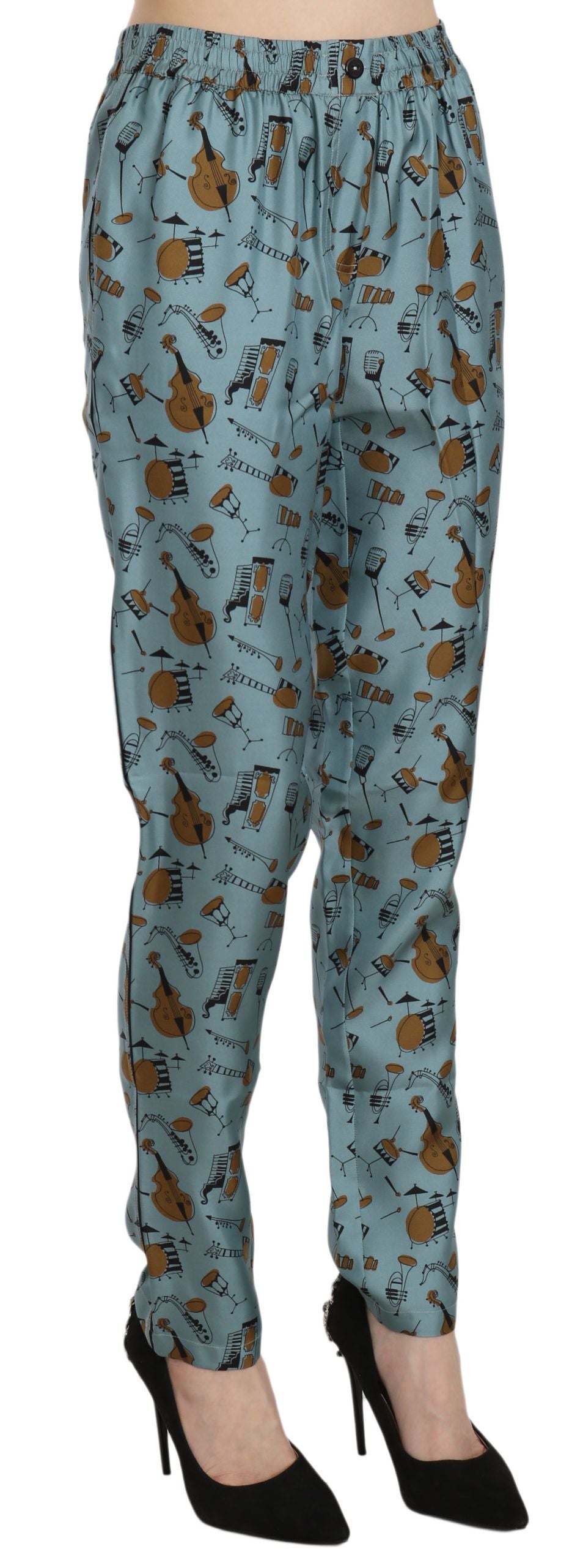 Dolce & Gabbana Blue Musical Instruments Print Tapered Pants | Regal Royce