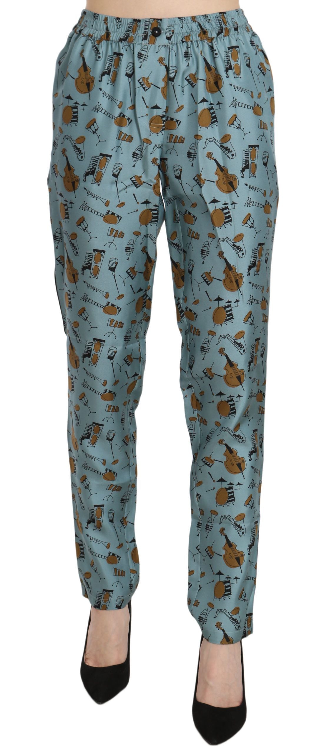 Dolce & Gabbana Blue Musical Instruments Print Tapered Pants | Regal Royce