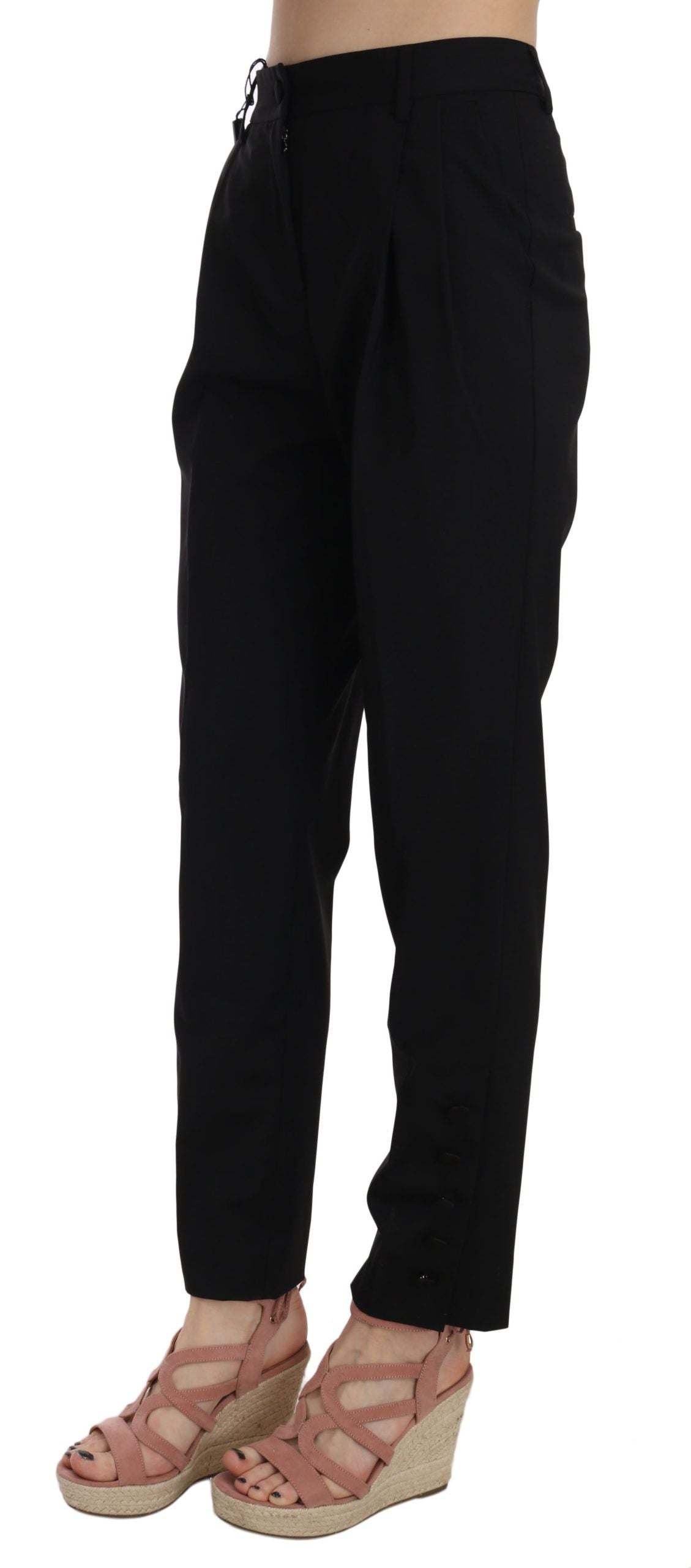 Dolce & Gabbana Black Button Pleated Tapered Trouser Pants | Regal Royce