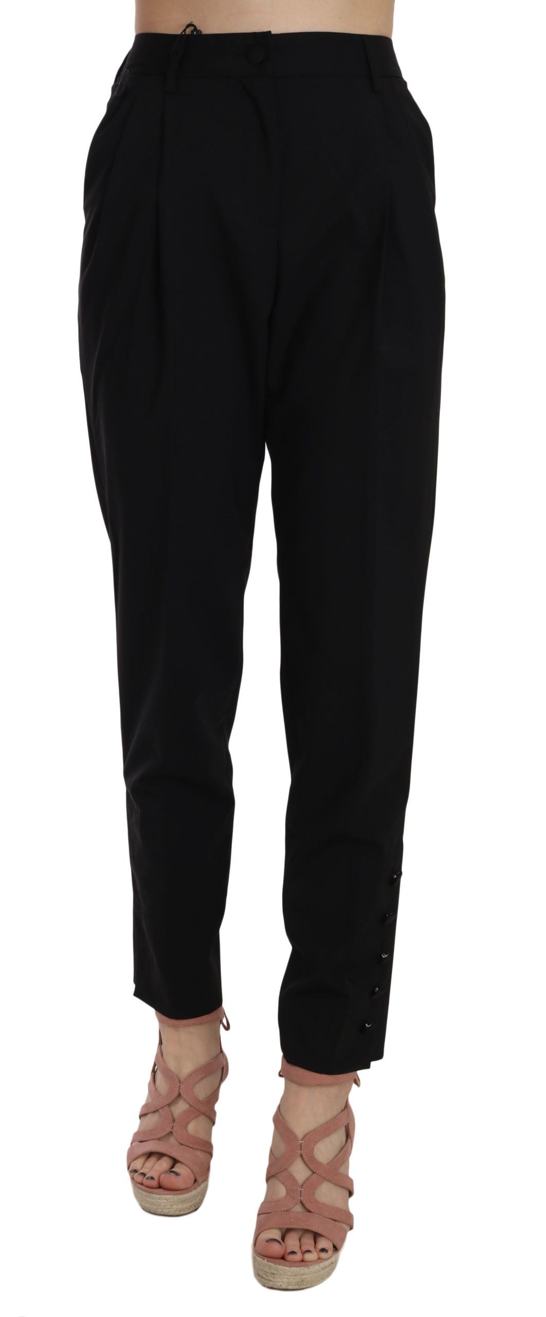 Dolce & Gabbana Black Button Pleated Tapered Trouser Pants | Regal Royce