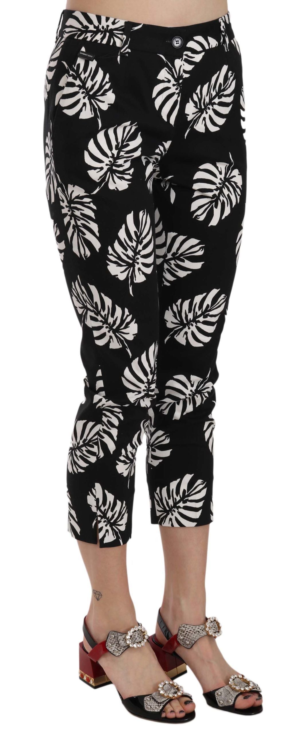Dolce & Gabbana Black Palm Leaf Print Skinny Pants | Regal Royce