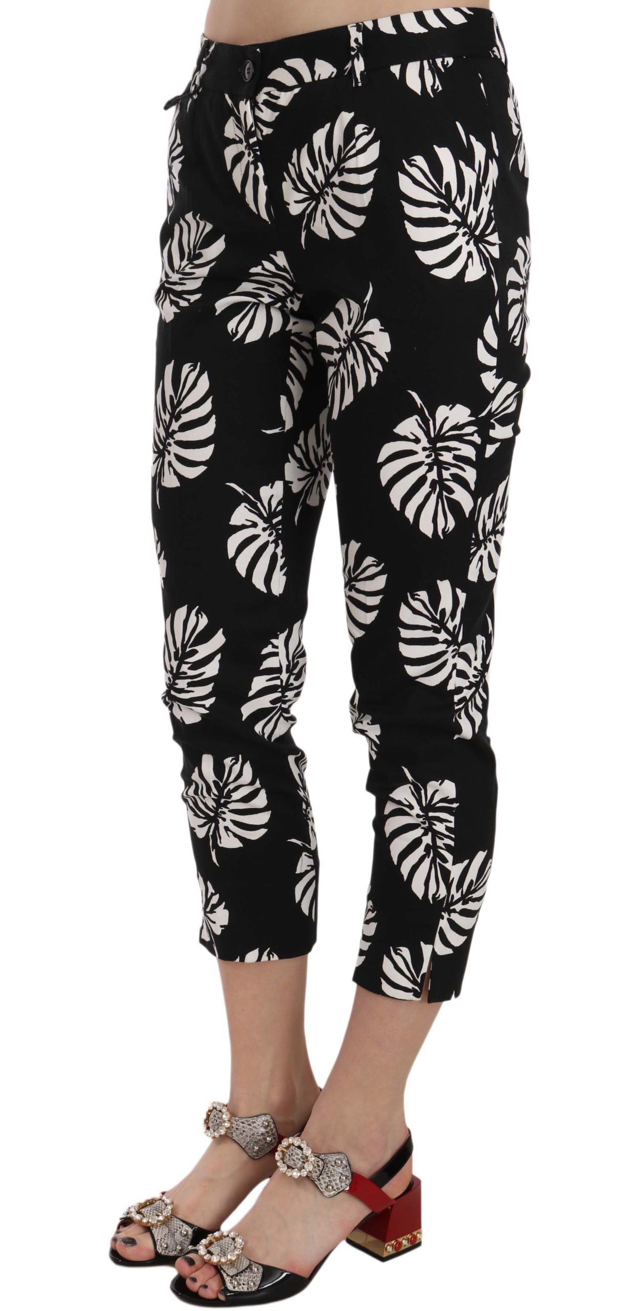 Dolce & Gabbana Black Palm Leaf Print Skinny Pants | Regal Royce