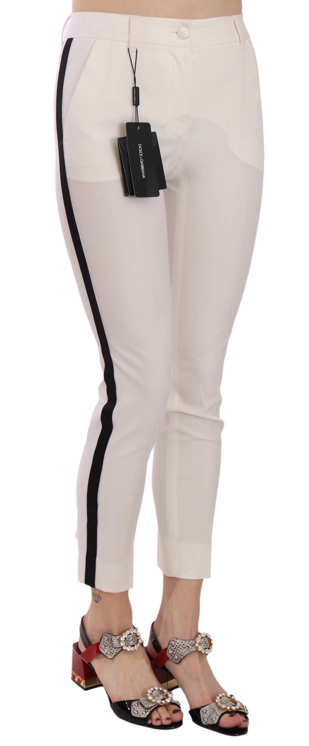 Dolce & Gabbana White Side Stripe Cropped Skinny Pants | Regal Royce