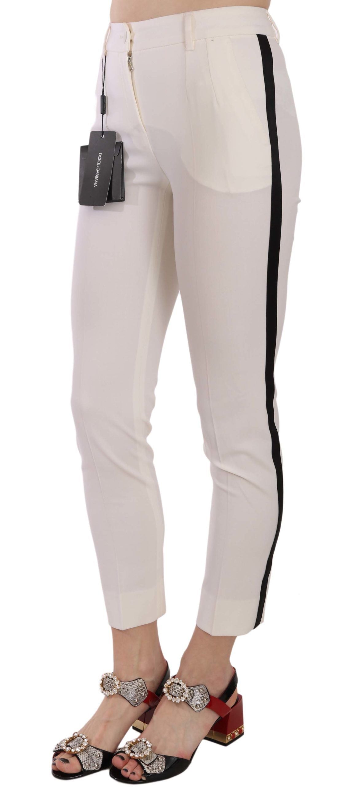 Dolce & Gabbana White Side Stripe Cropped Skinny Pants | Regal Royce