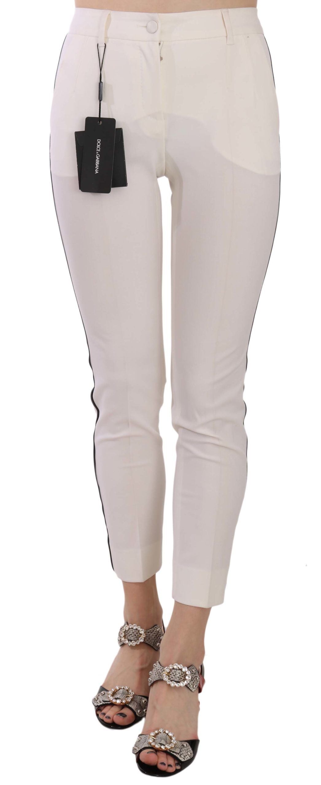 Dolce & Gabbana White Side Stripe Cropped Skinny Pants | Regal Royce