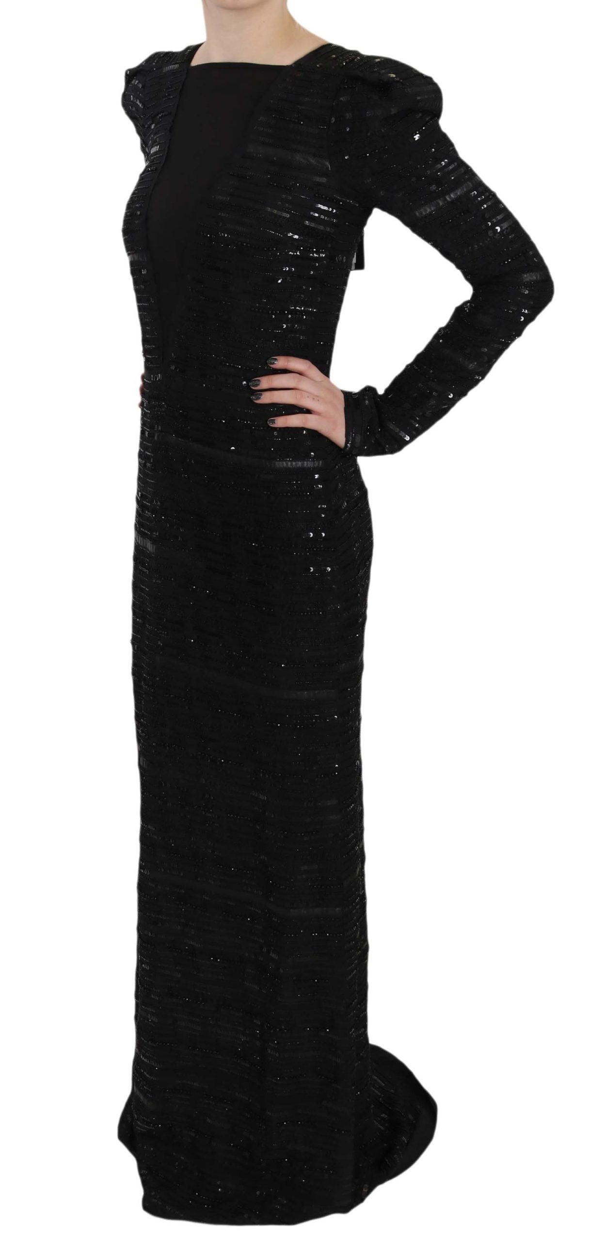 John Richmond Black Silk Full Length Sequined Gown Dress | Regal Royce