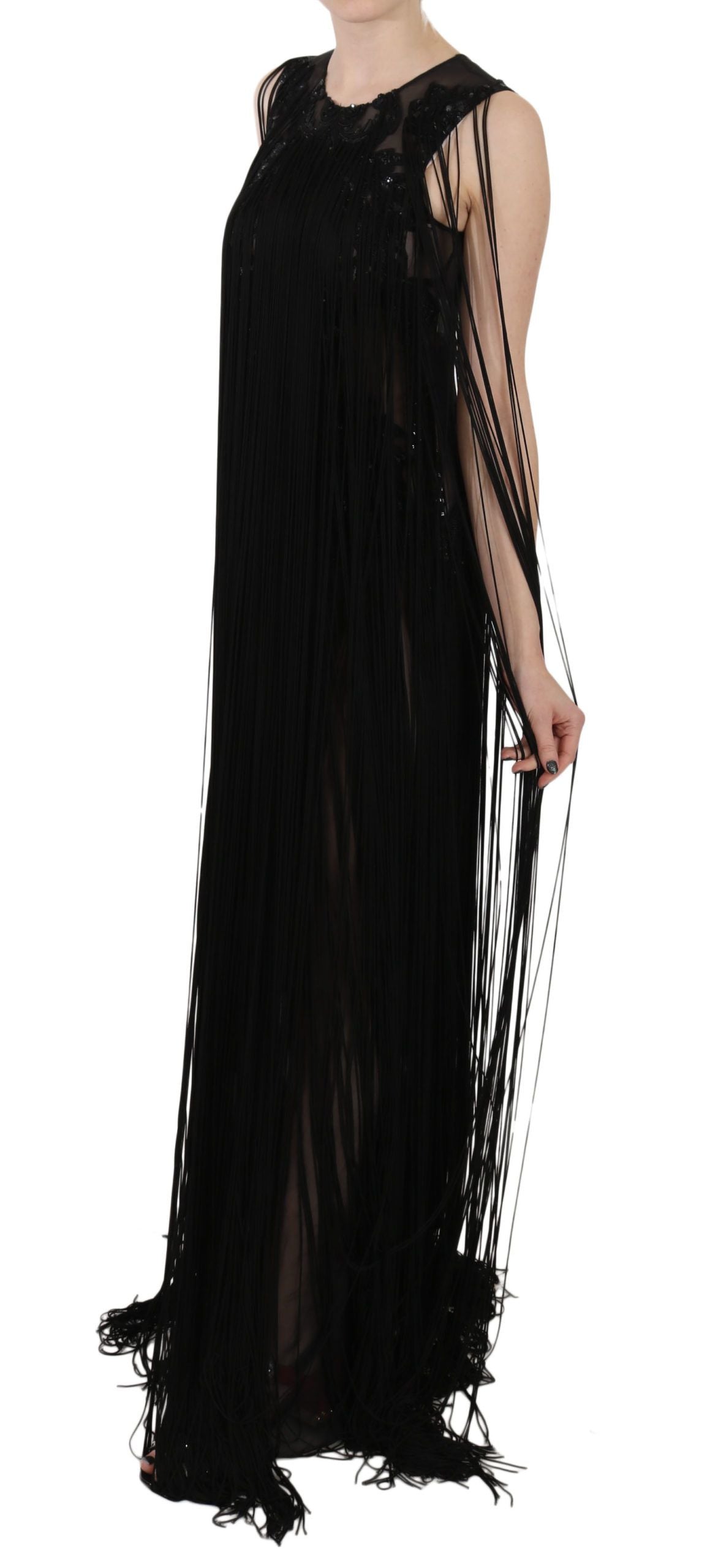 John Richmond Black Silk Beaded Sequined Sheer Dress | Regal Royce