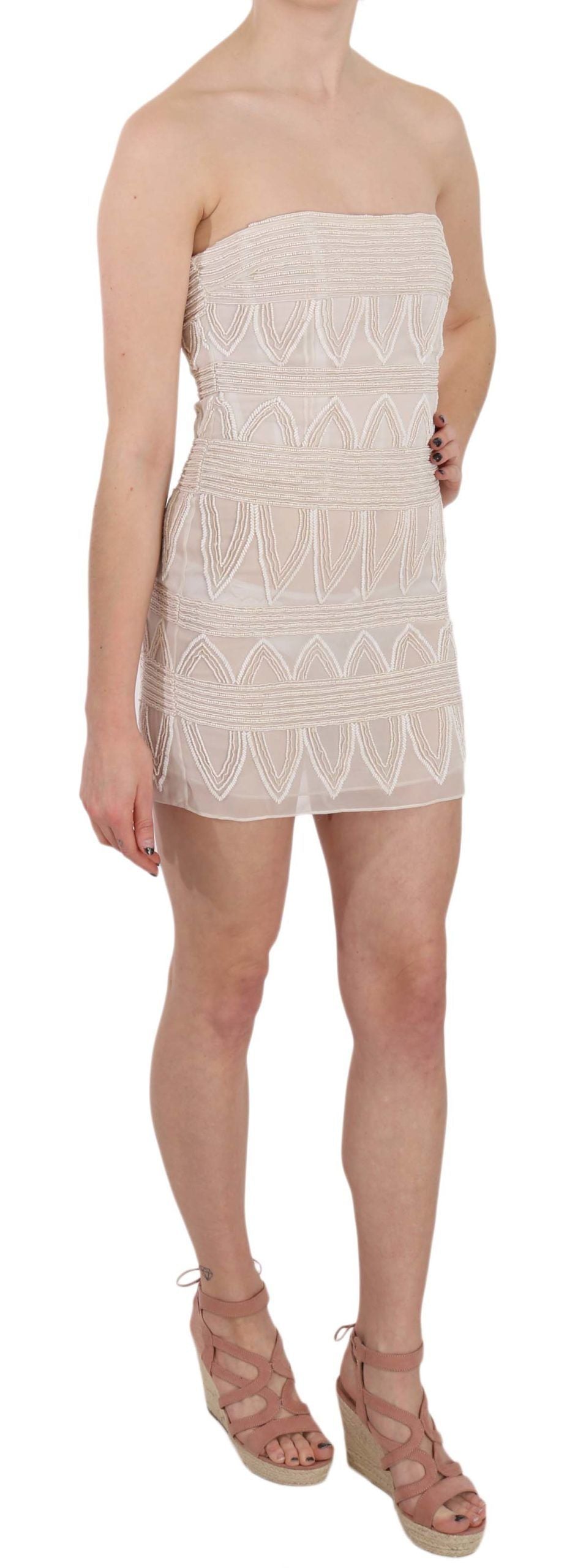 John Richmond Beige Beaded Silk Short Mini Gown  Dress | Regal Royce
