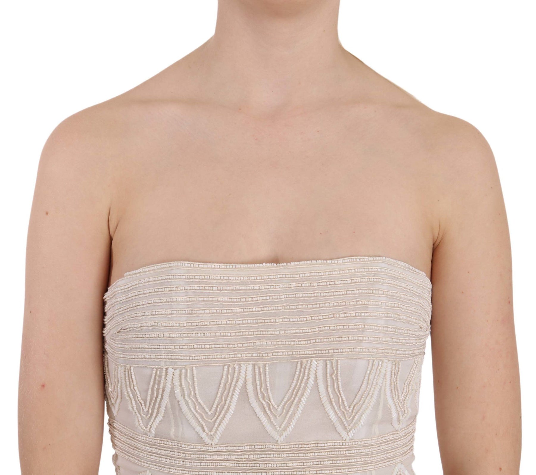 John Richmond Beige Beaded Silk Short Mini Gown  Dress | Regal Royce