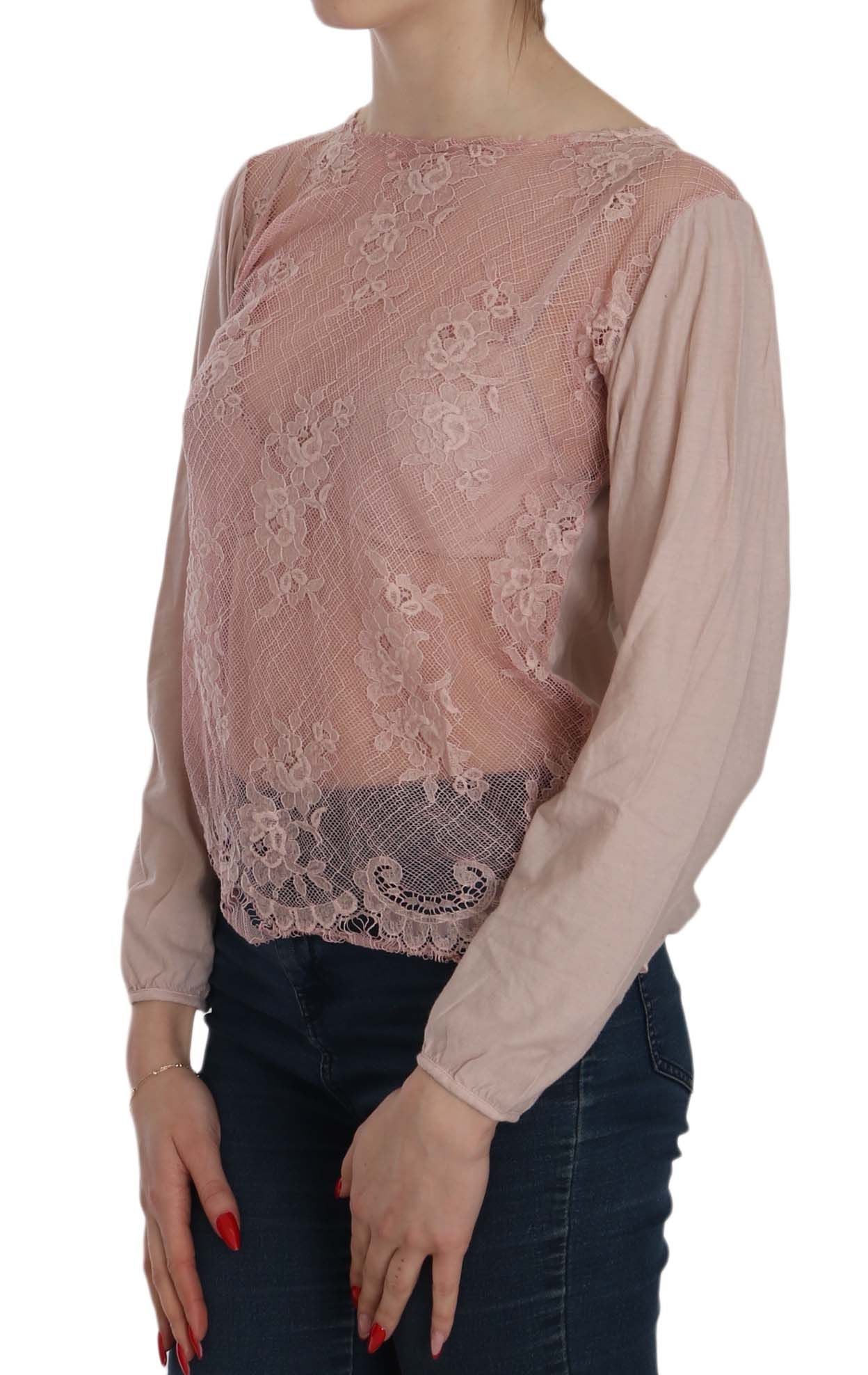 PINK MEMORIES Pink Lace See Through Long Sleeve Blouse | Regal Royce