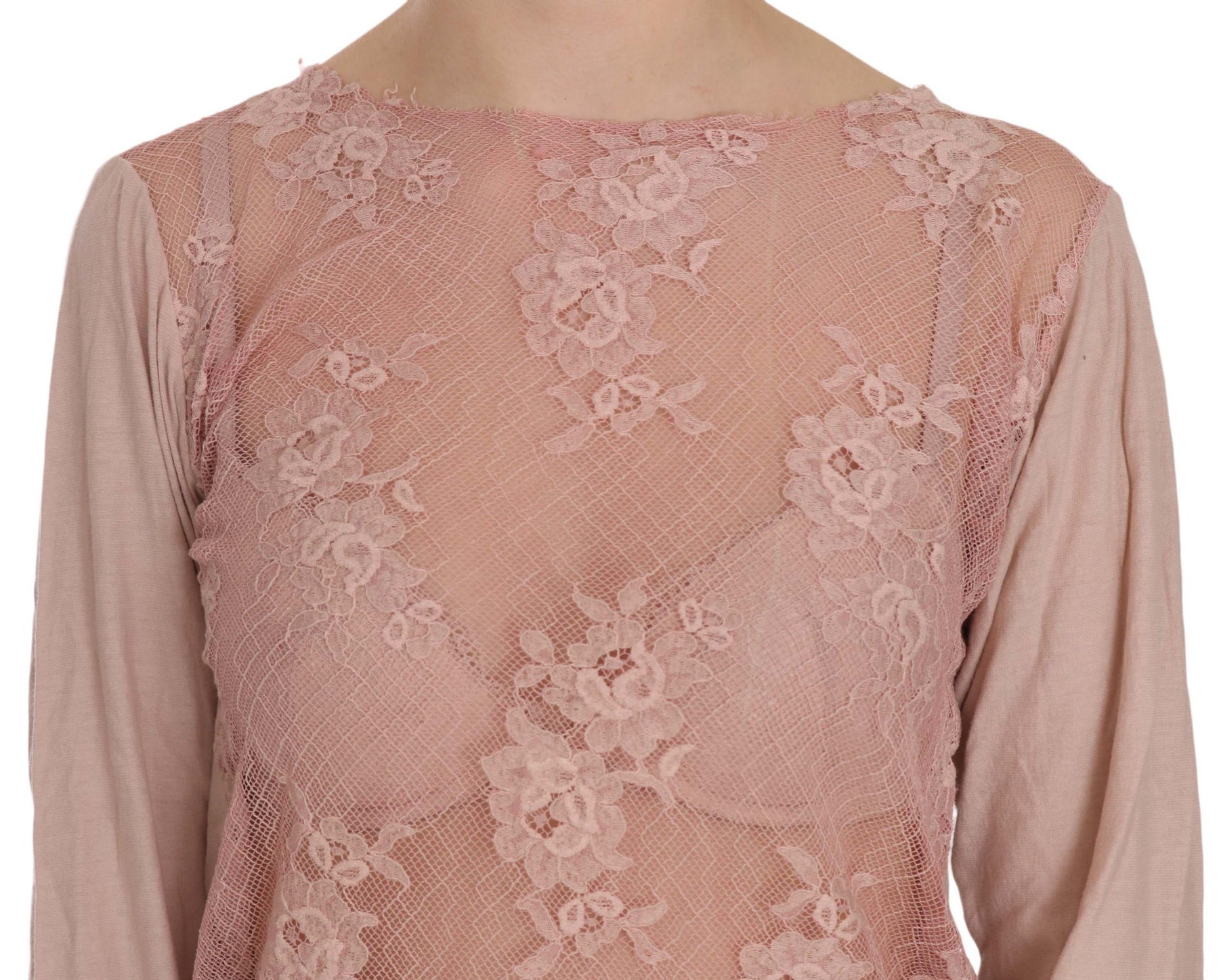 PINK MEMORIES Pink Lace See Through Long Sleeve Blouse | Regal Royce