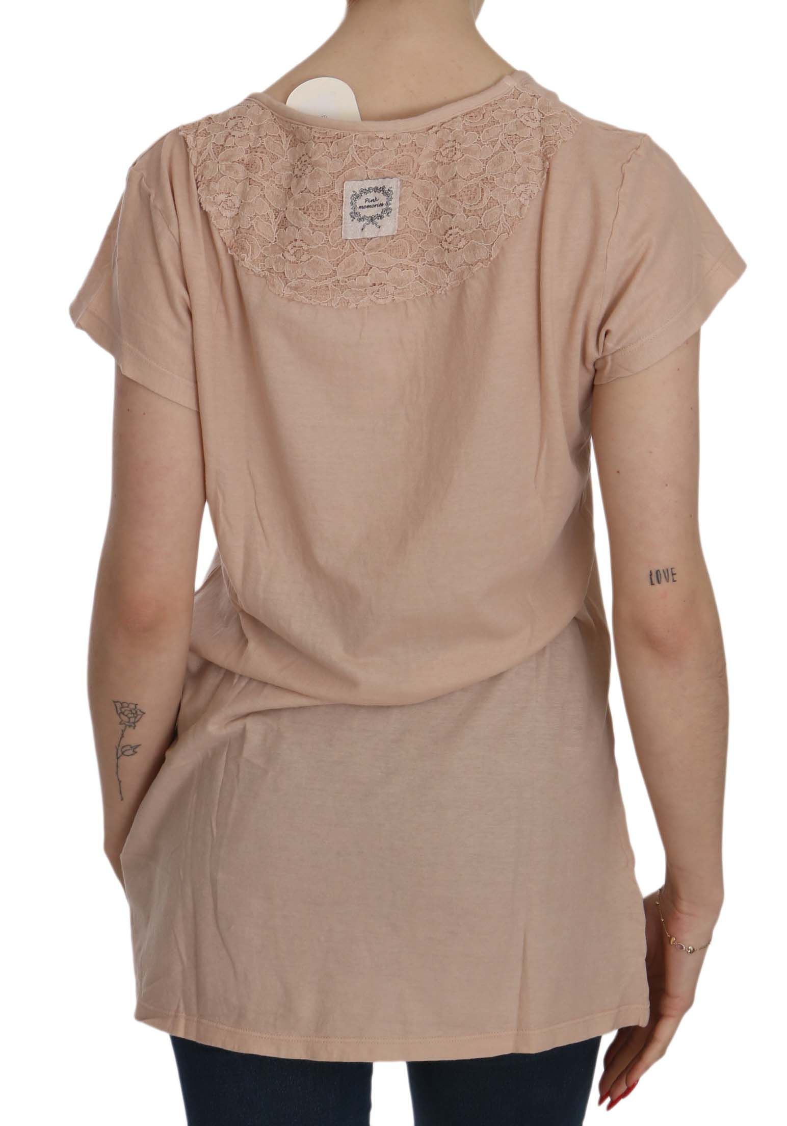 PINK MEMORIES Pink Cream Lace Short Sleeve Shirt Top Cotton Blouse | Regal Royce