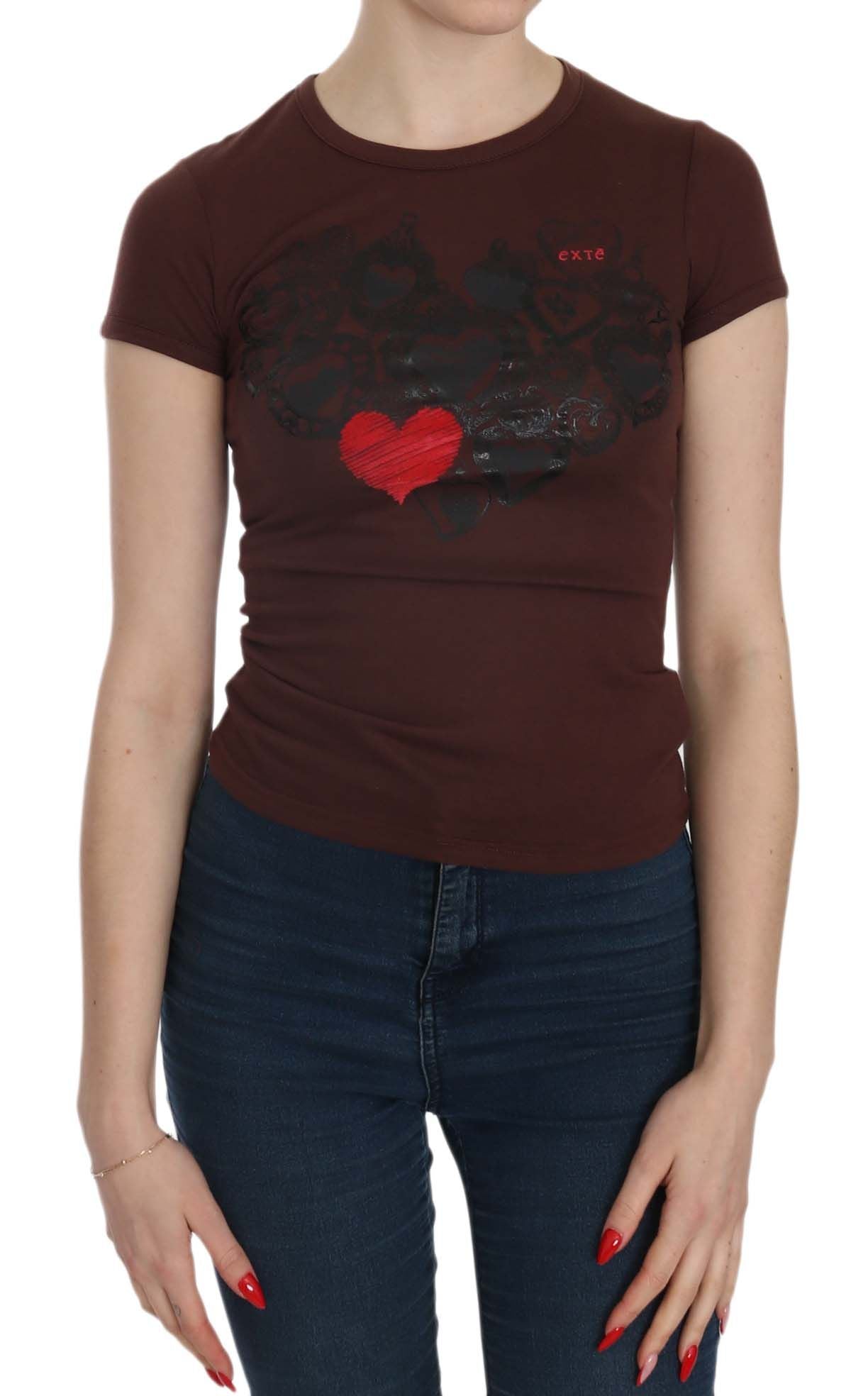 Exte Brown Hearts Short Sleeve Casual T-shirt Top | Regal Royce