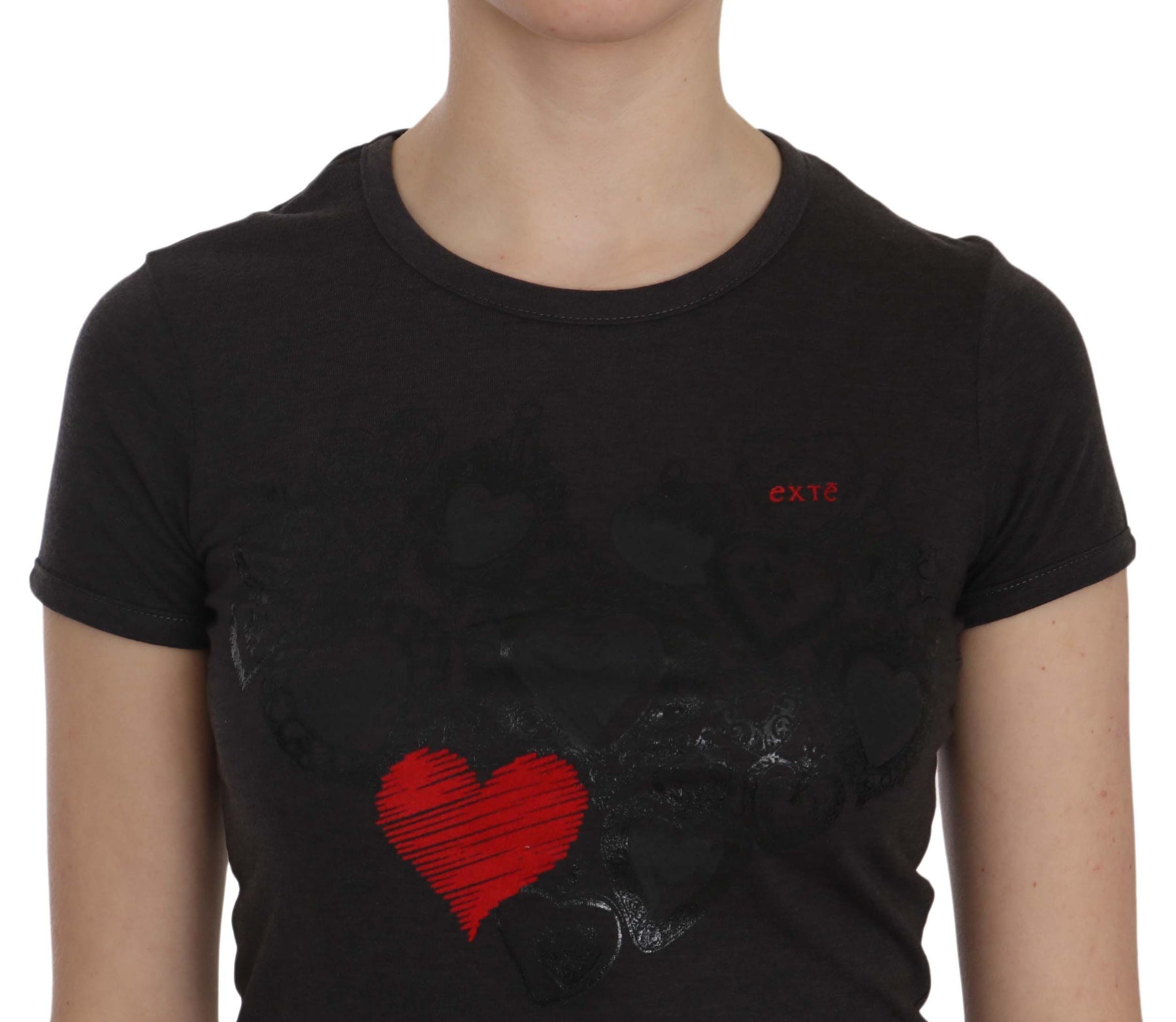 Exte Black Hearts Print Short Sleeve Casual Shirt Top | Regal Royce