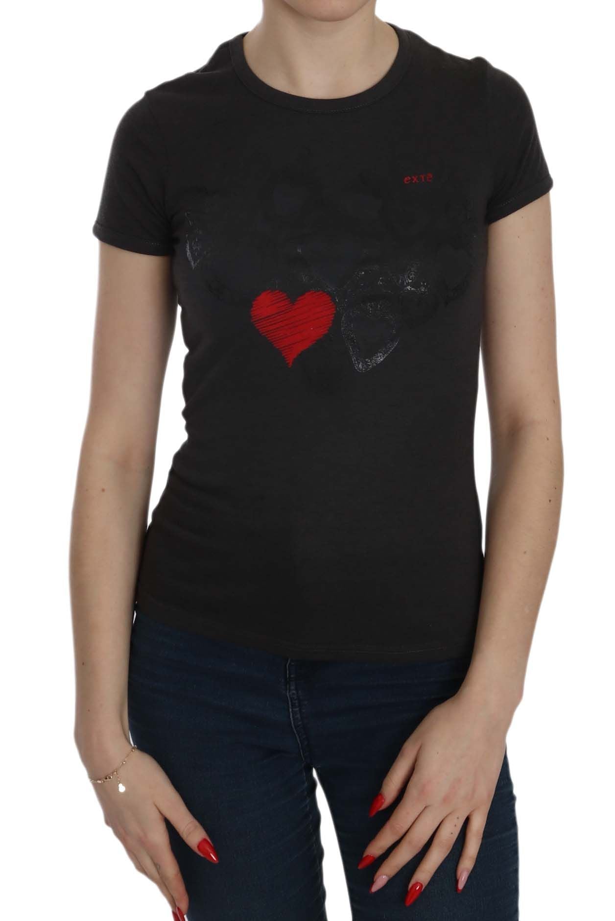 Exte Black Hearts Print Short Sleeve Casual Shirt Top | Regal Royce